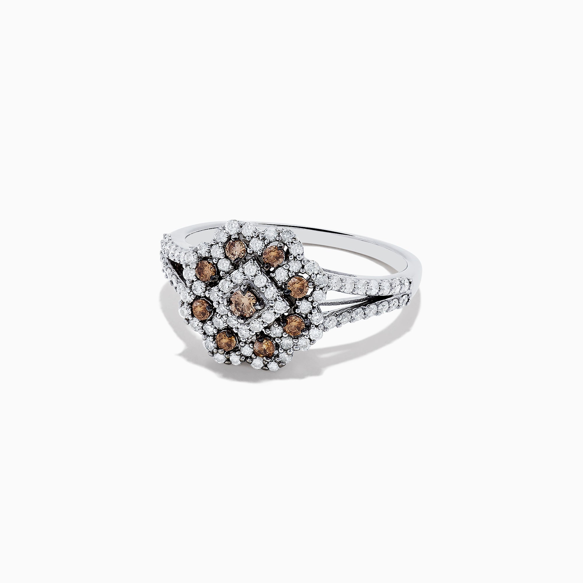 14K White Gold Espresso and White Diamond Flower Ring, 0.70 TCW