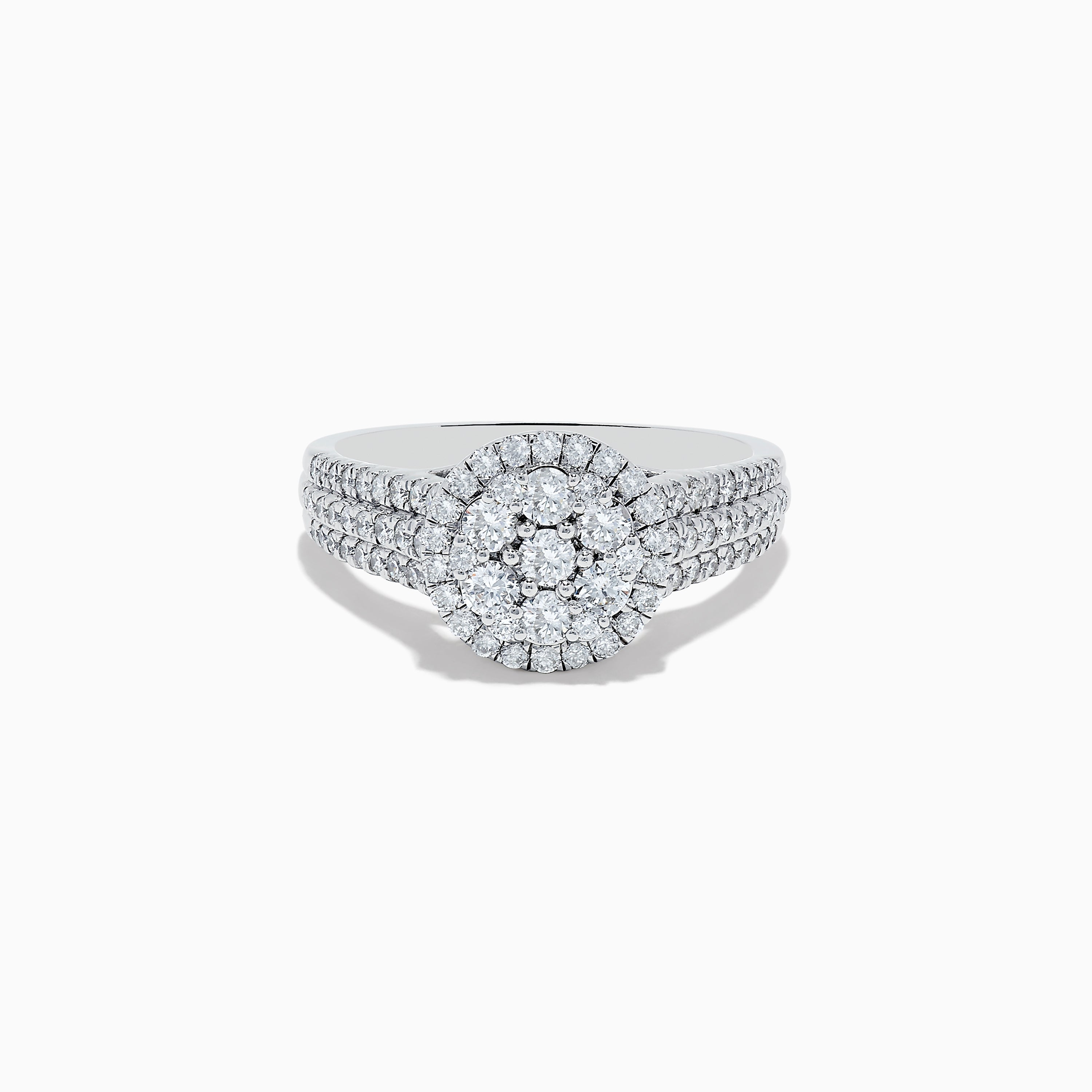 14K White Gold Diamond Cluster Ring, 0.95 TCW