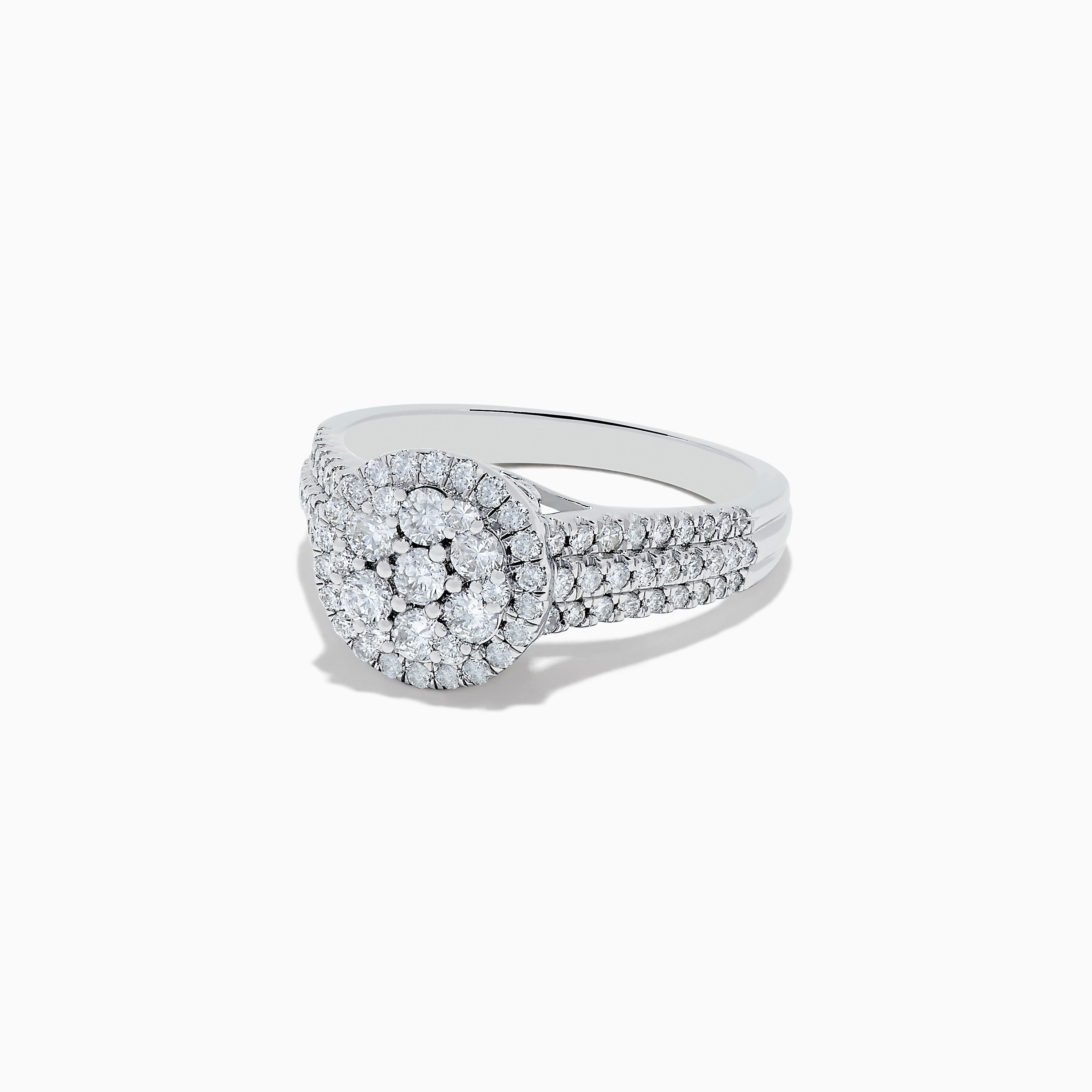 14K White Gold Diamond Cluster Ring, 0.95 TCW