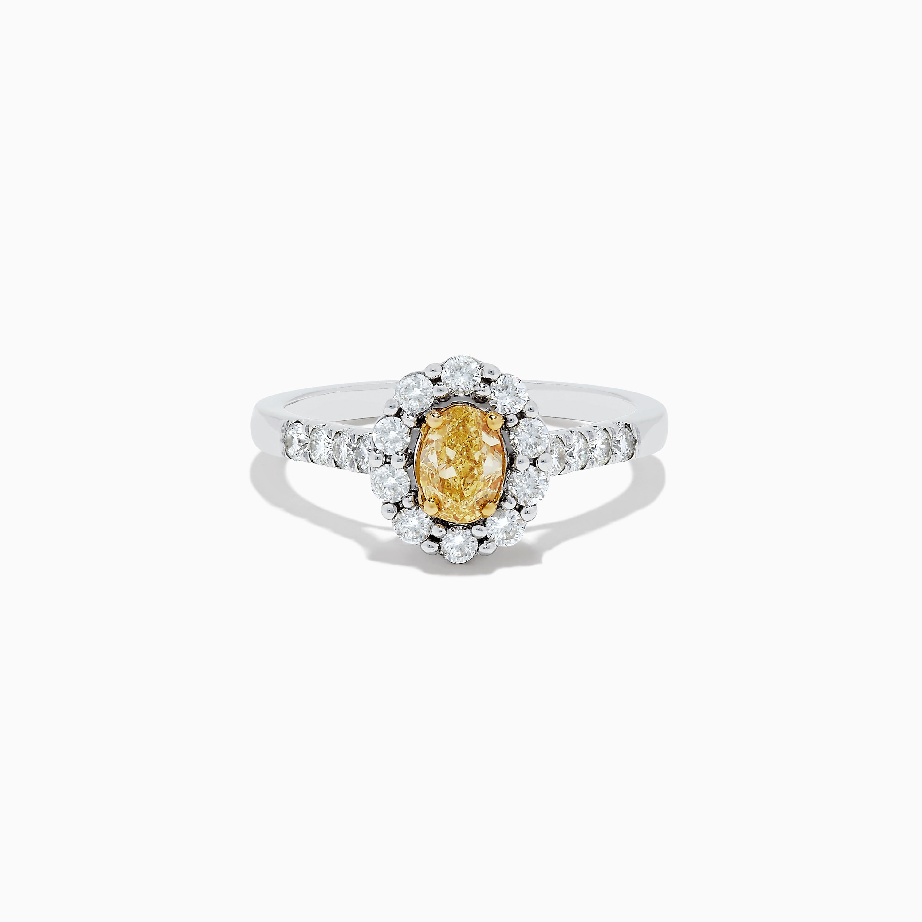 14K White Gold White and Fancy Yellow Diamond Ring, 1.10 TCW