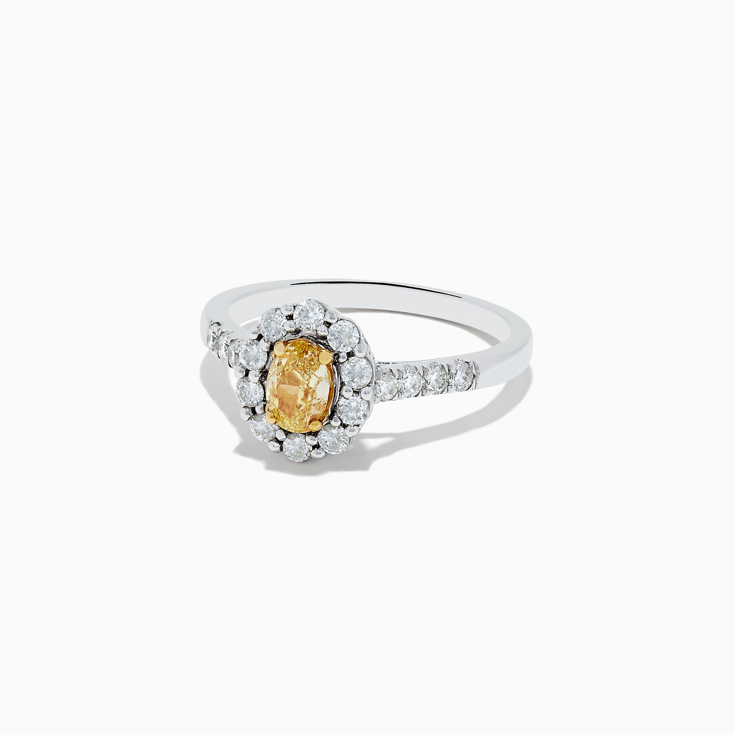 14K White Gold White and Fancy Yellow Diamond Ring, 1.10 TCW