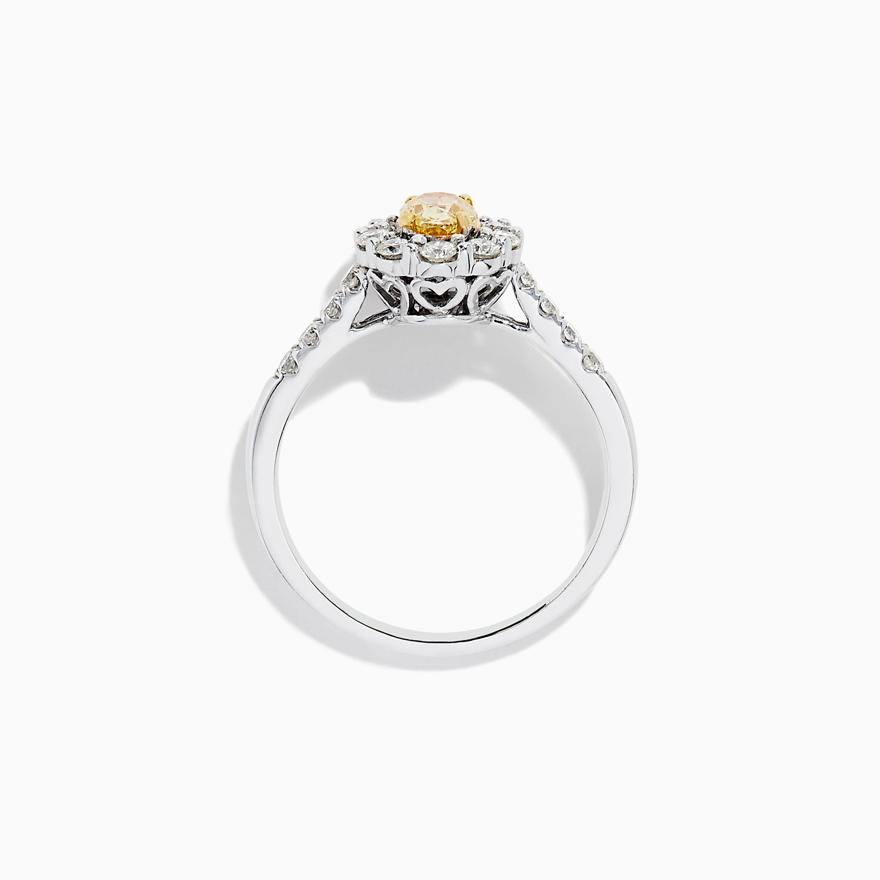 14K White Gold White and Fancy Yellow Diamond Ring, 1.10 TCW