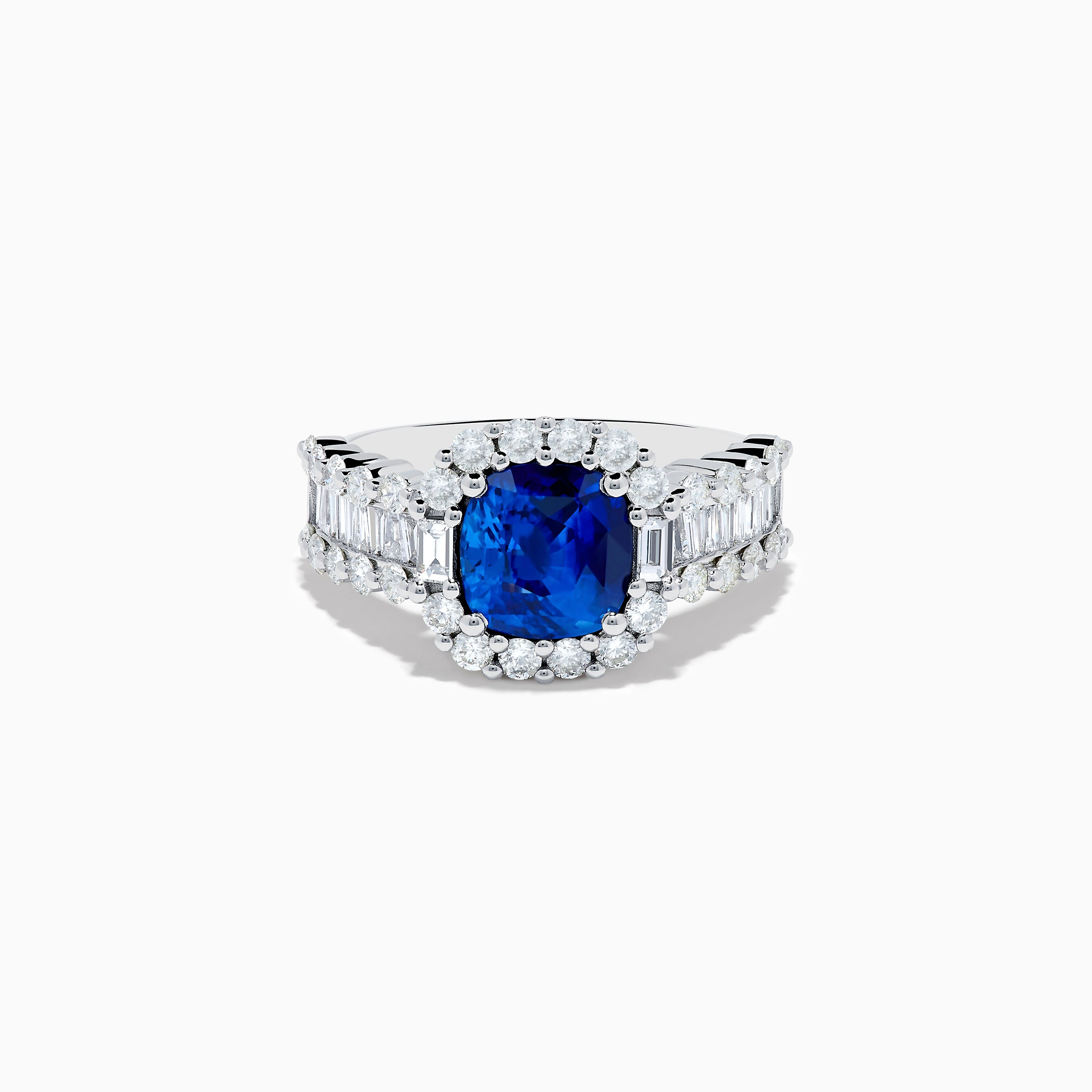 18K White Gold GIA Certified Cushion Cut Blue Sapphire and Diamond Ring