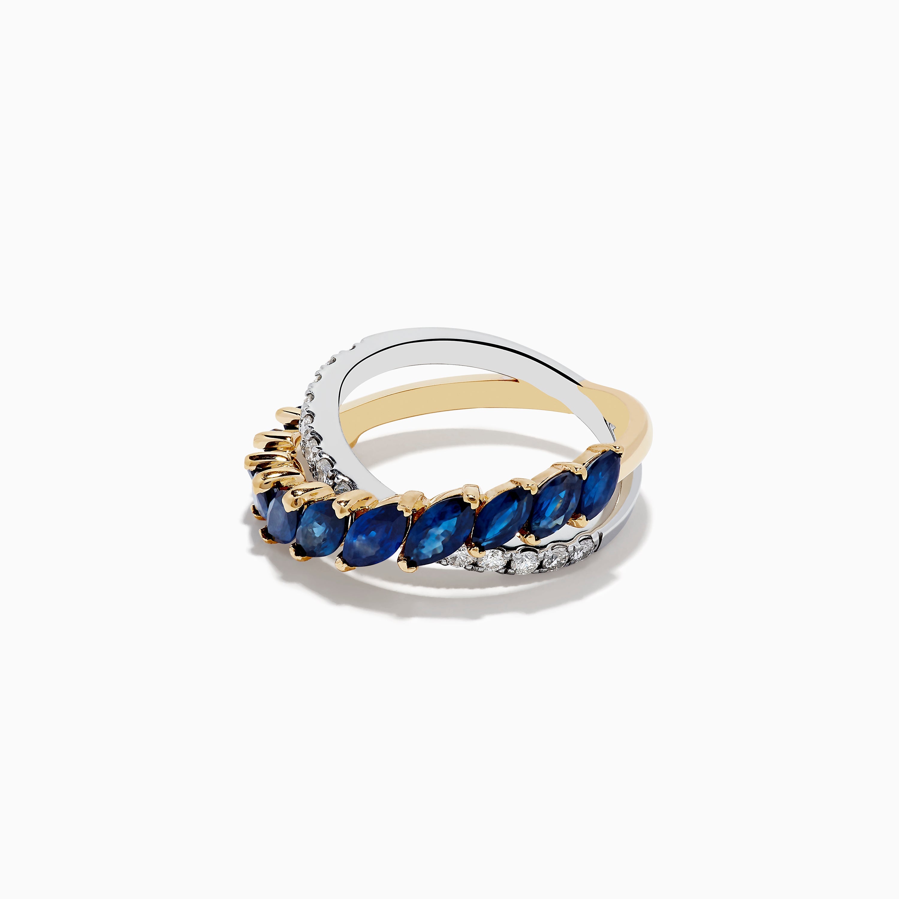 14K Two-Tone Gold Blue Sapphire and Diamond Crossover Ring