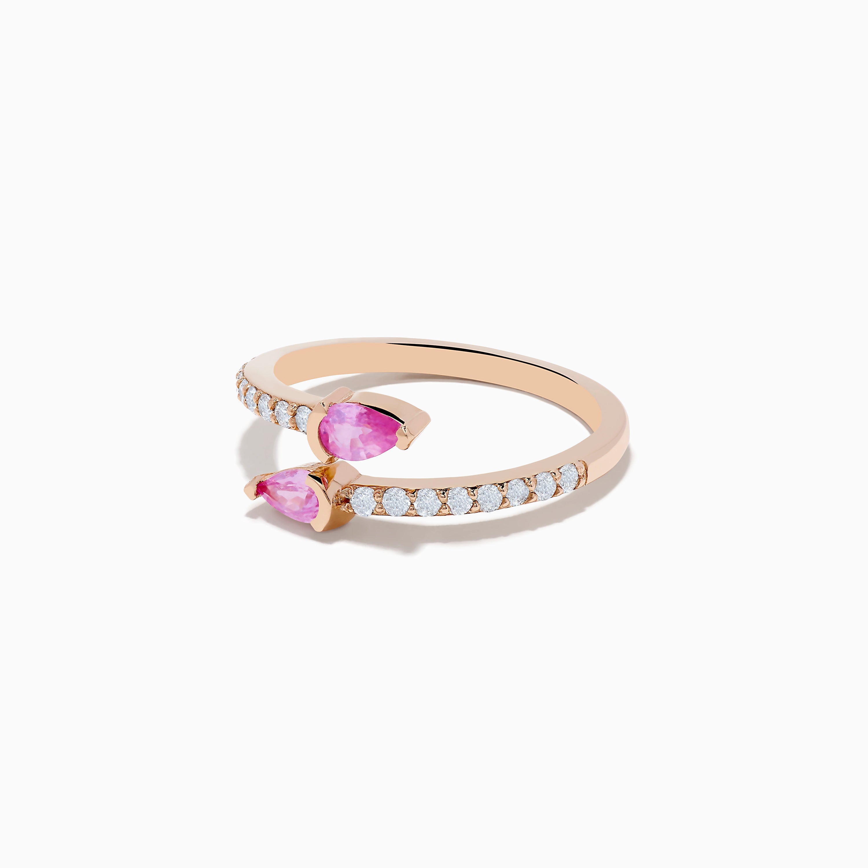 14K Rose Gold Pink Sapphire and Diamond Bypass Ring