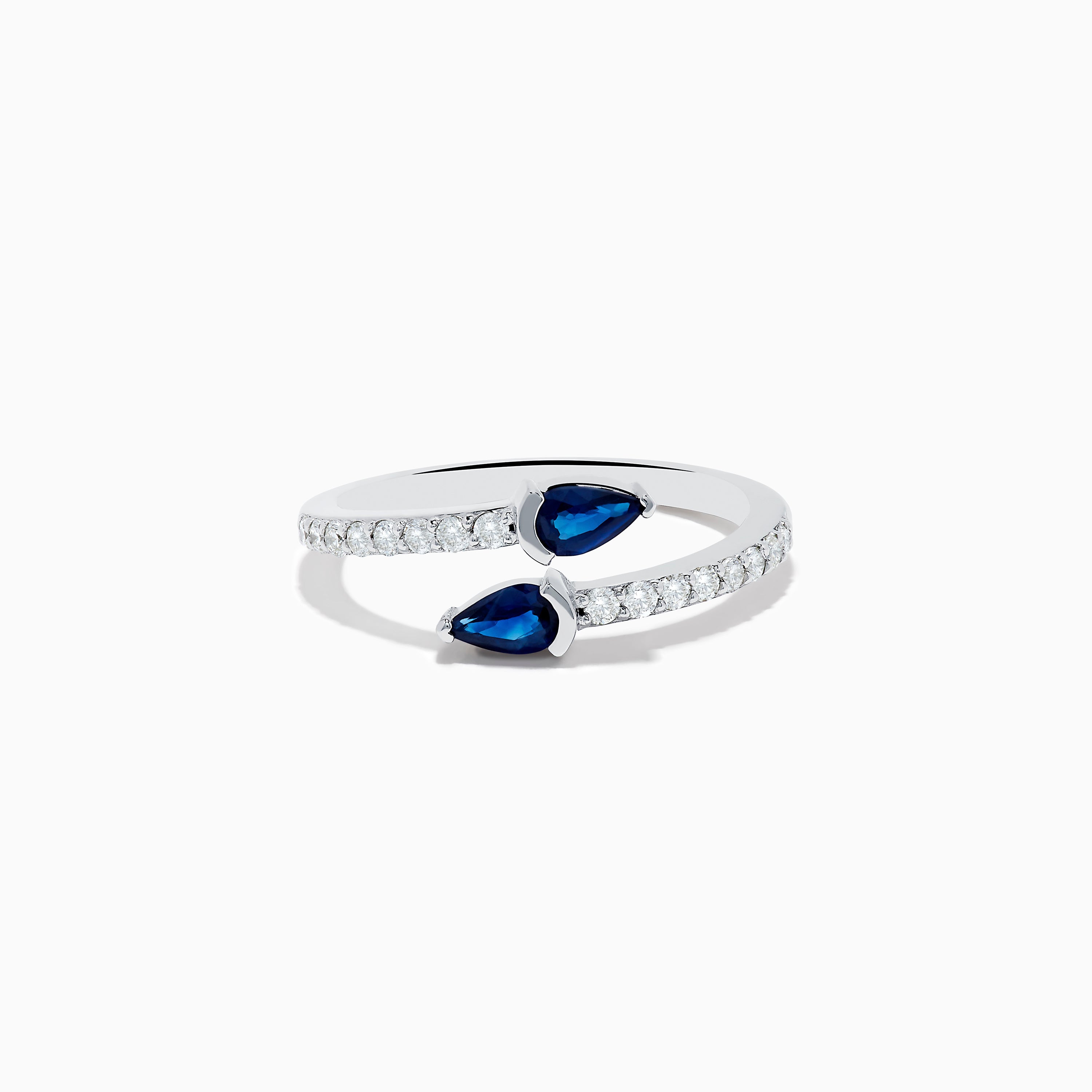 Royal Bleu 14K White Gold Sapphire and Diamond Bypass Ring