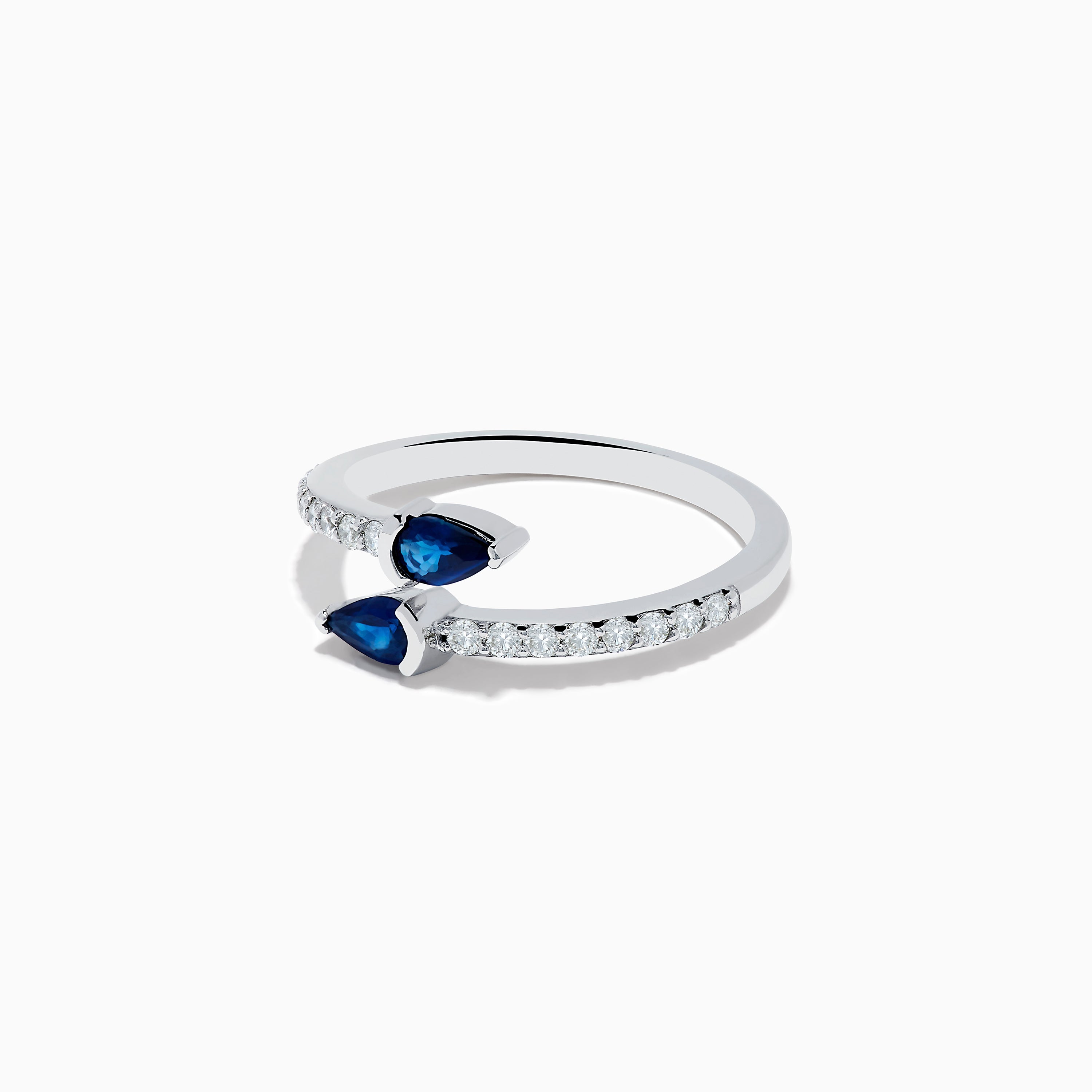 Royal Bleu 14K White Gold Sapphire and Diamond Bypass Ring