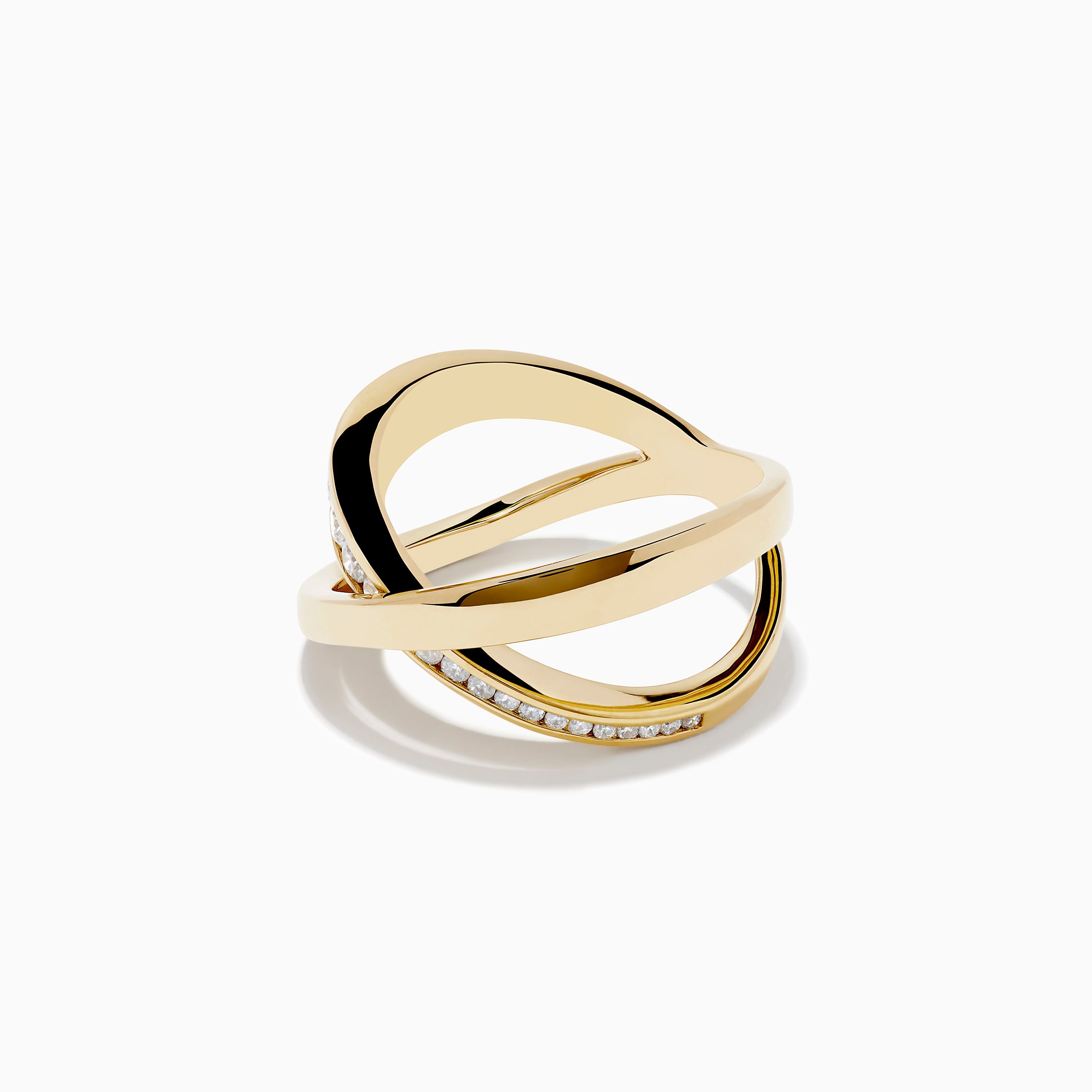 D'Oro 14K Yellow Gold Diamond Criss Cross Ring