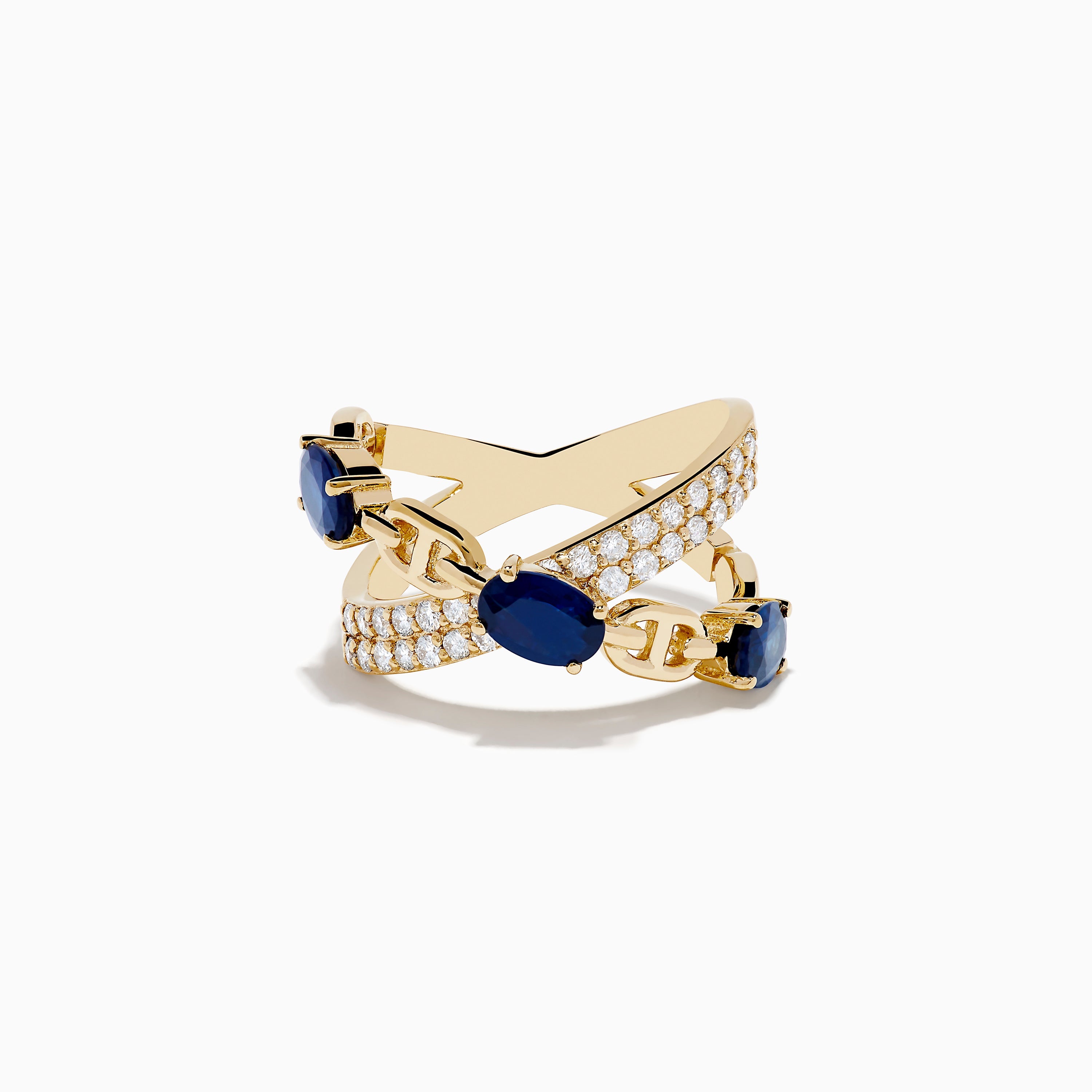 Royal Bleu 14K Yellow Gold Sapphire and Diamond Criss Cross Chain Link Ring