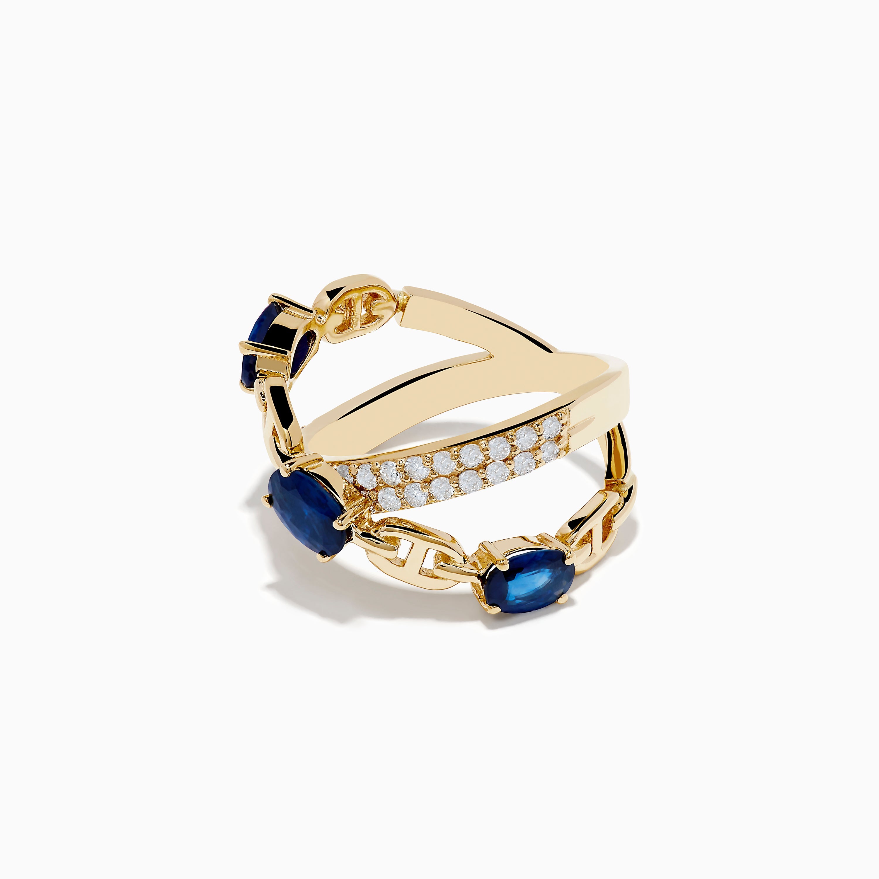 Royal Bleu 14K Yellow Gold Sapphire and Diamond Criss Cross Chain Link Ring