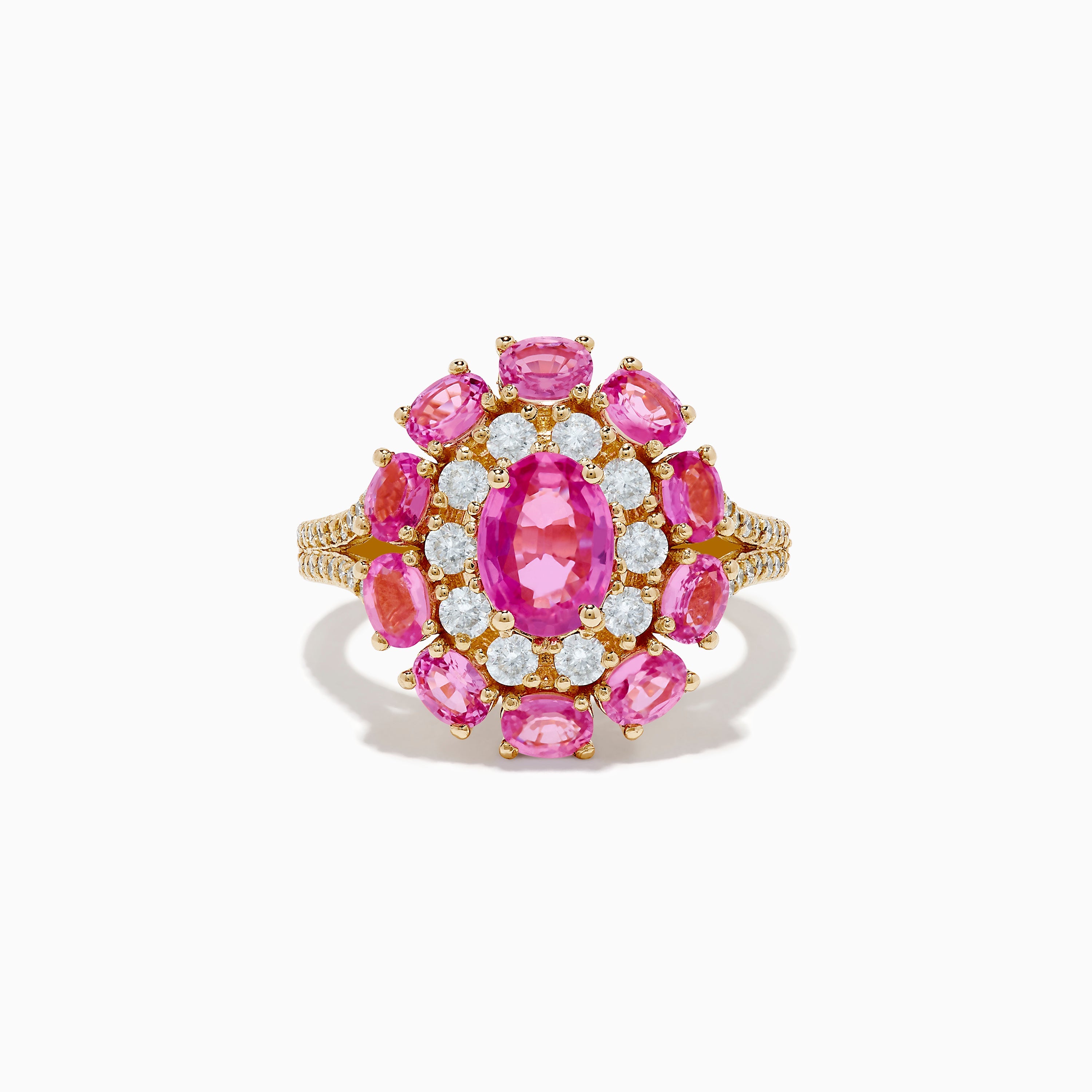 14K Yellow Gold Pink Sapphire and Diamond Ring