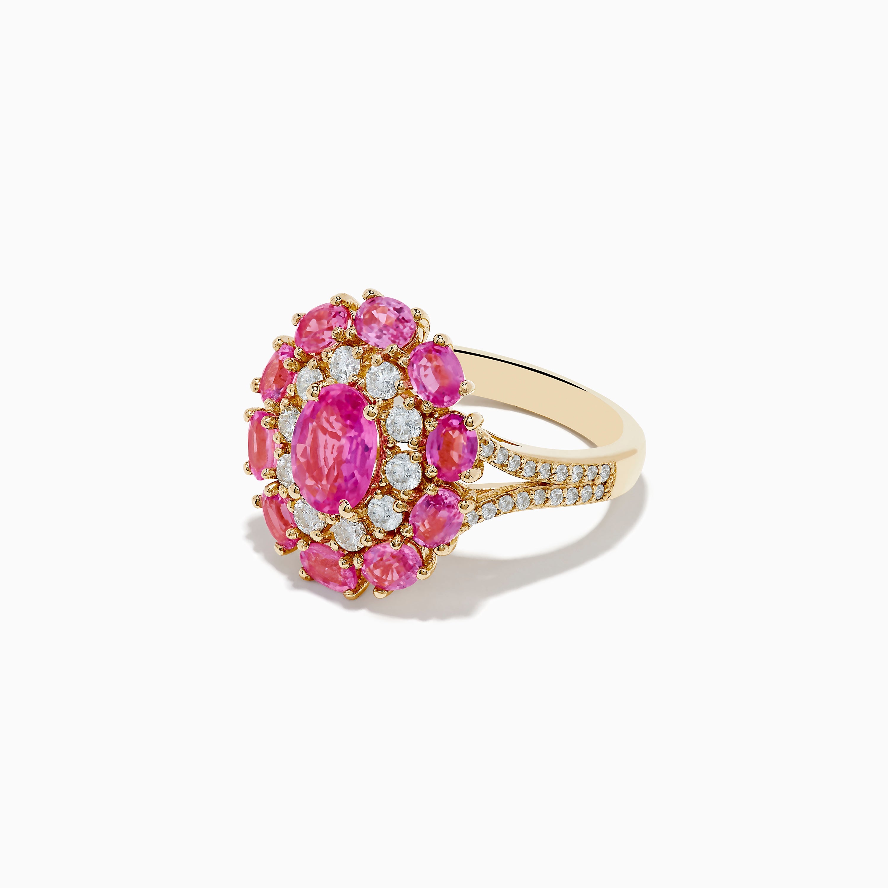 14K Yellow Gold Pink Sapphire and Diamond Ring