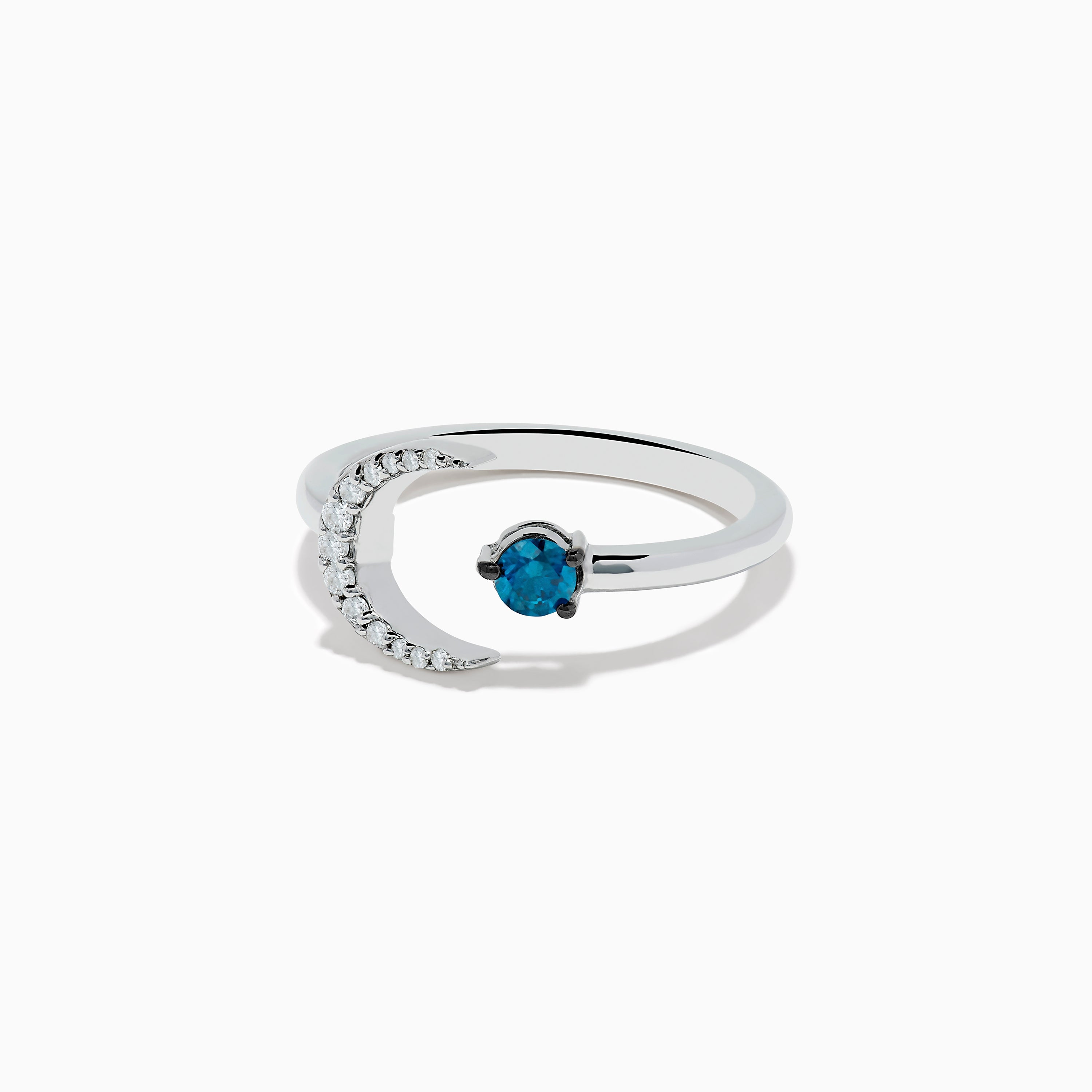 Bella Bleu 14K White Gold White and Blue Diamond Crescent Moon Ring