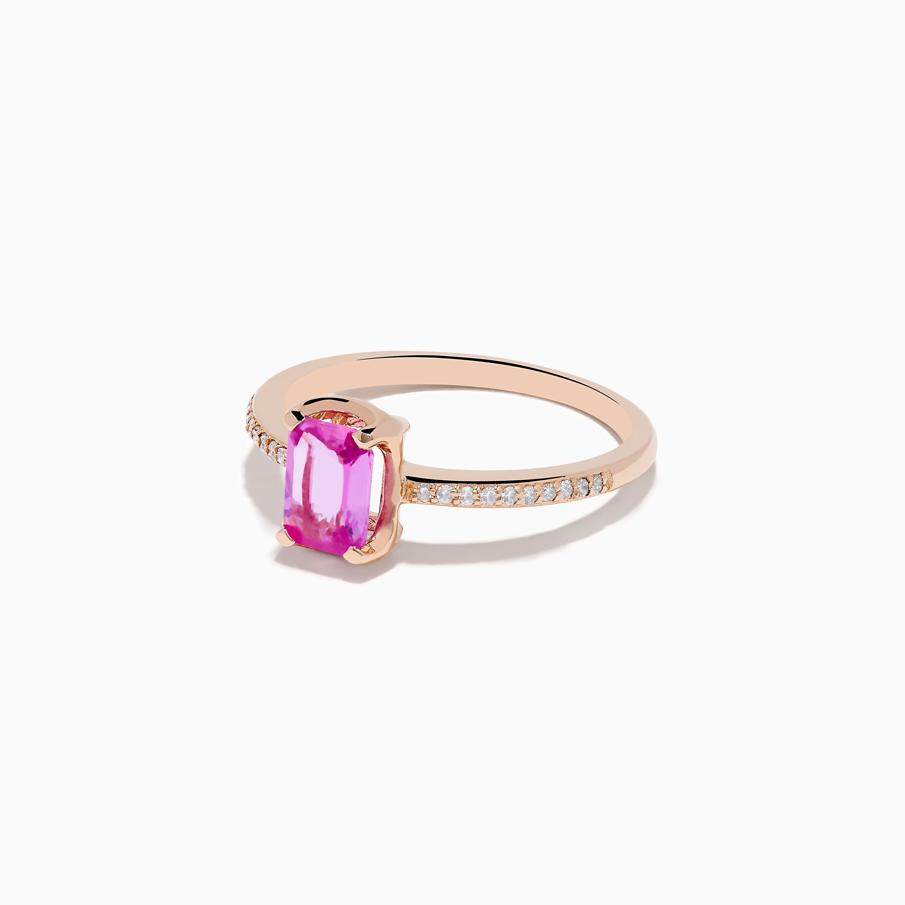 14K Rose Gold Pink Sapphire and Diamond Solitaire Ring