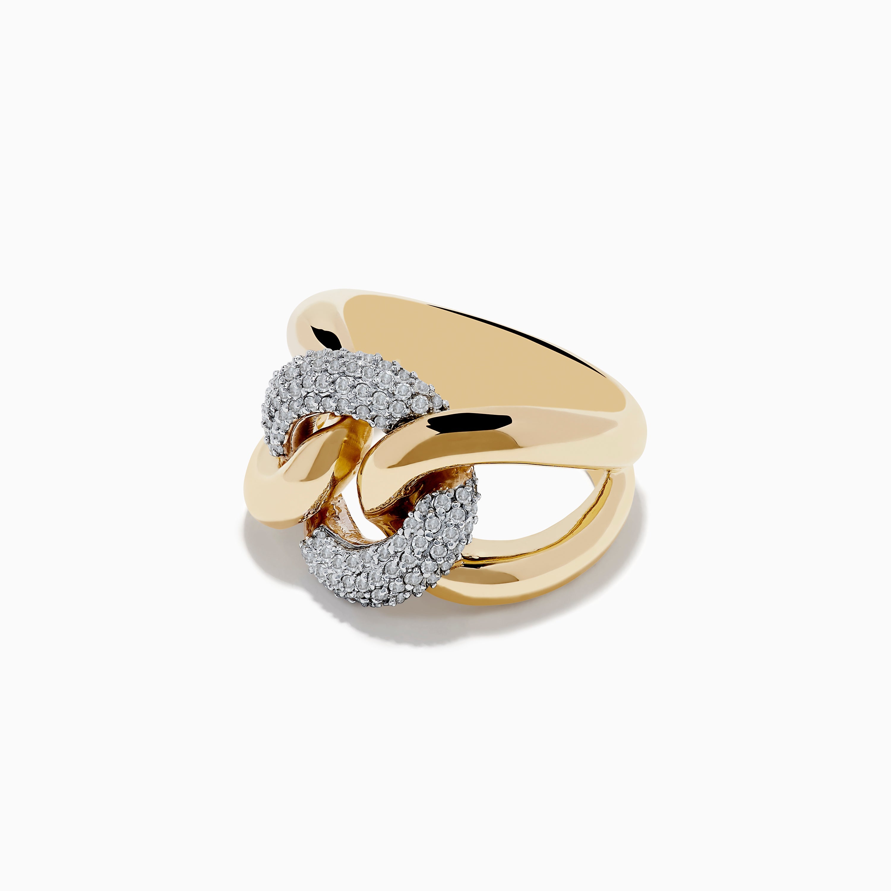 Duo 14K White and Yellow Gold Pave Diamond Chain Link Ring