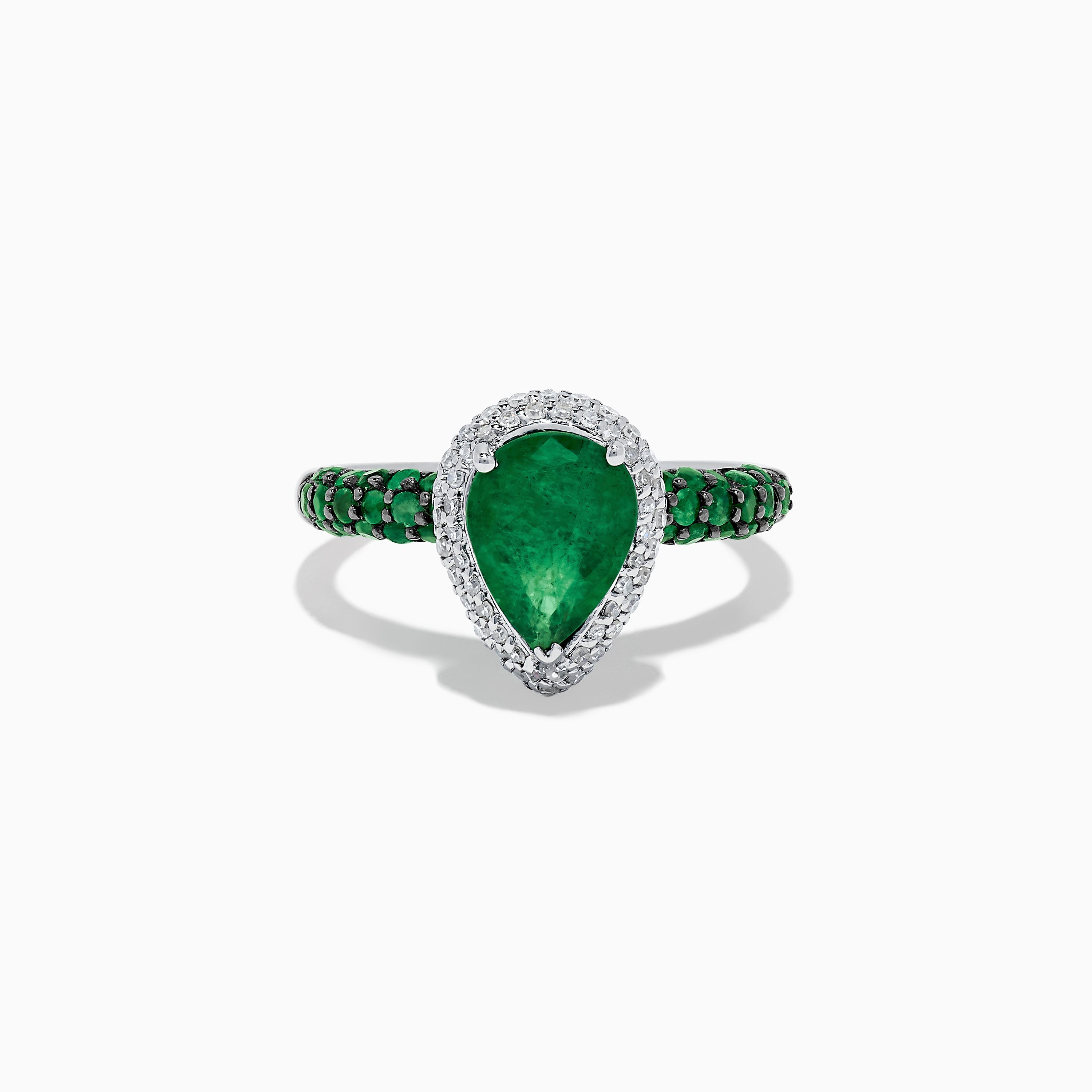 14K White Gold Emerald and Diamond Ring