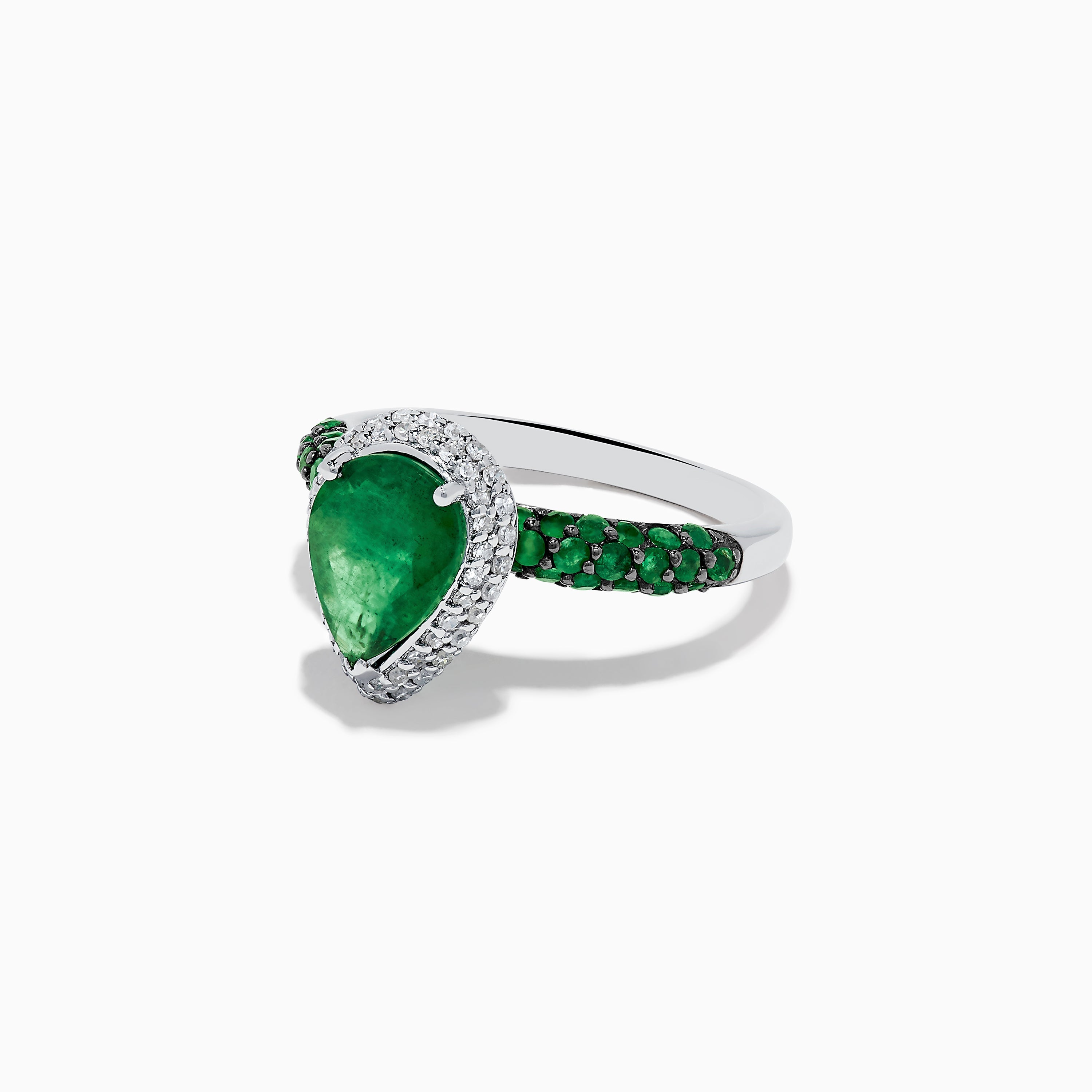 14K White Gold Emerald and Diamond Ring