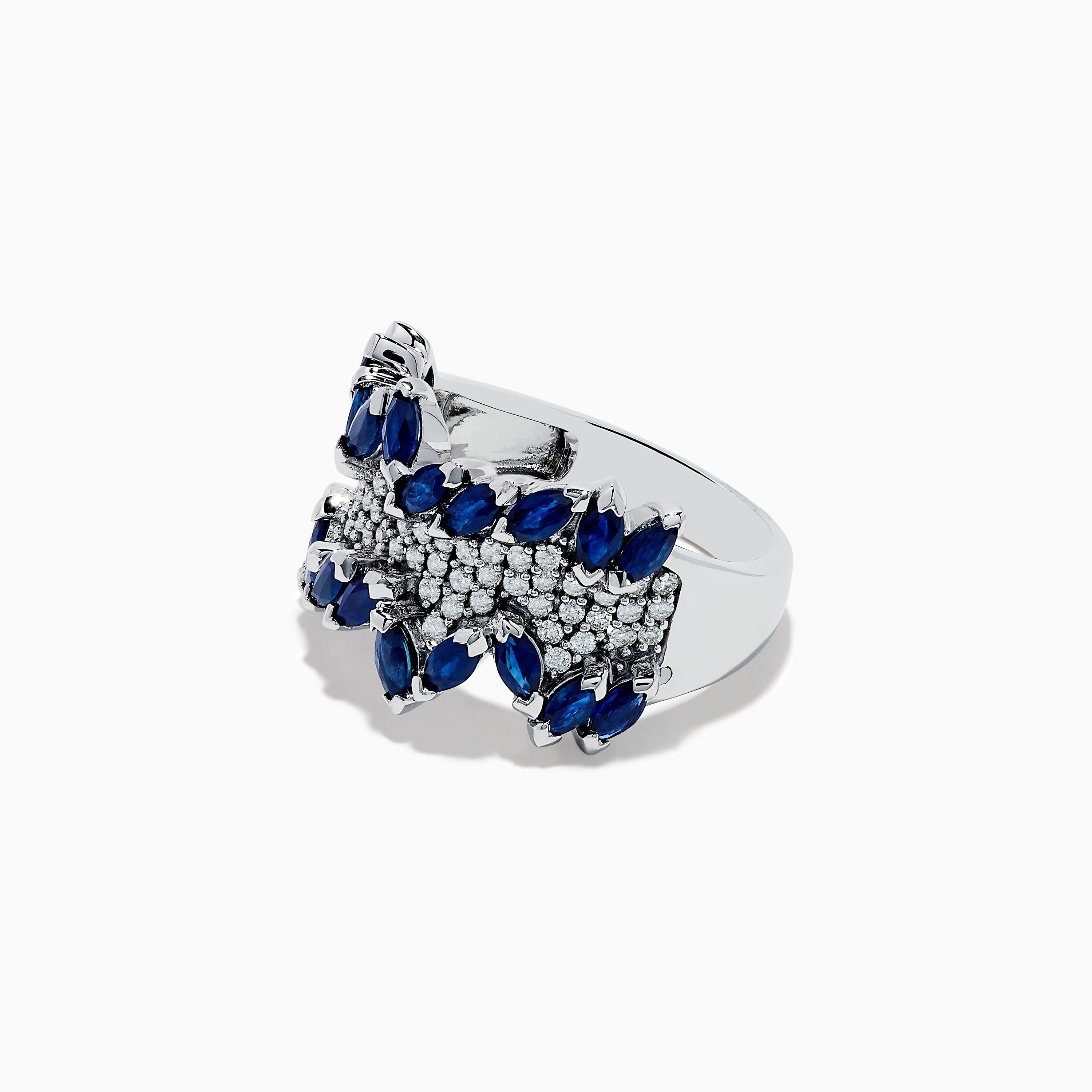 14K White Gold Diamond and Blue Sapphire Ring