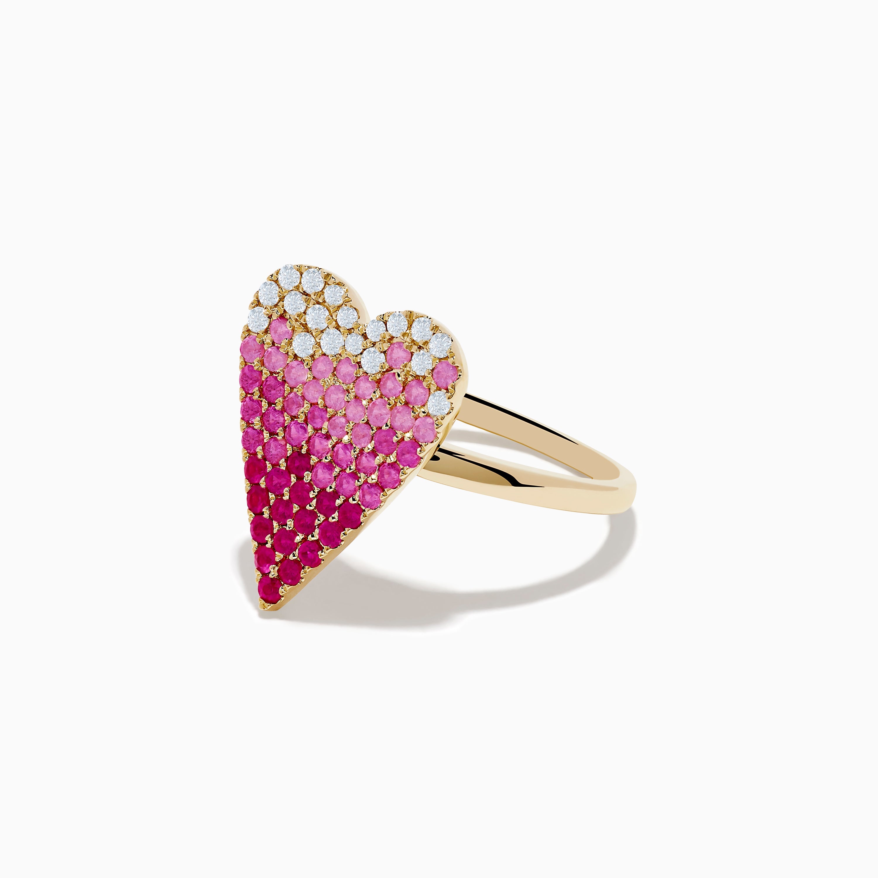 14K Yellow Gold Pink Sapphire & Diamond Heart Ring