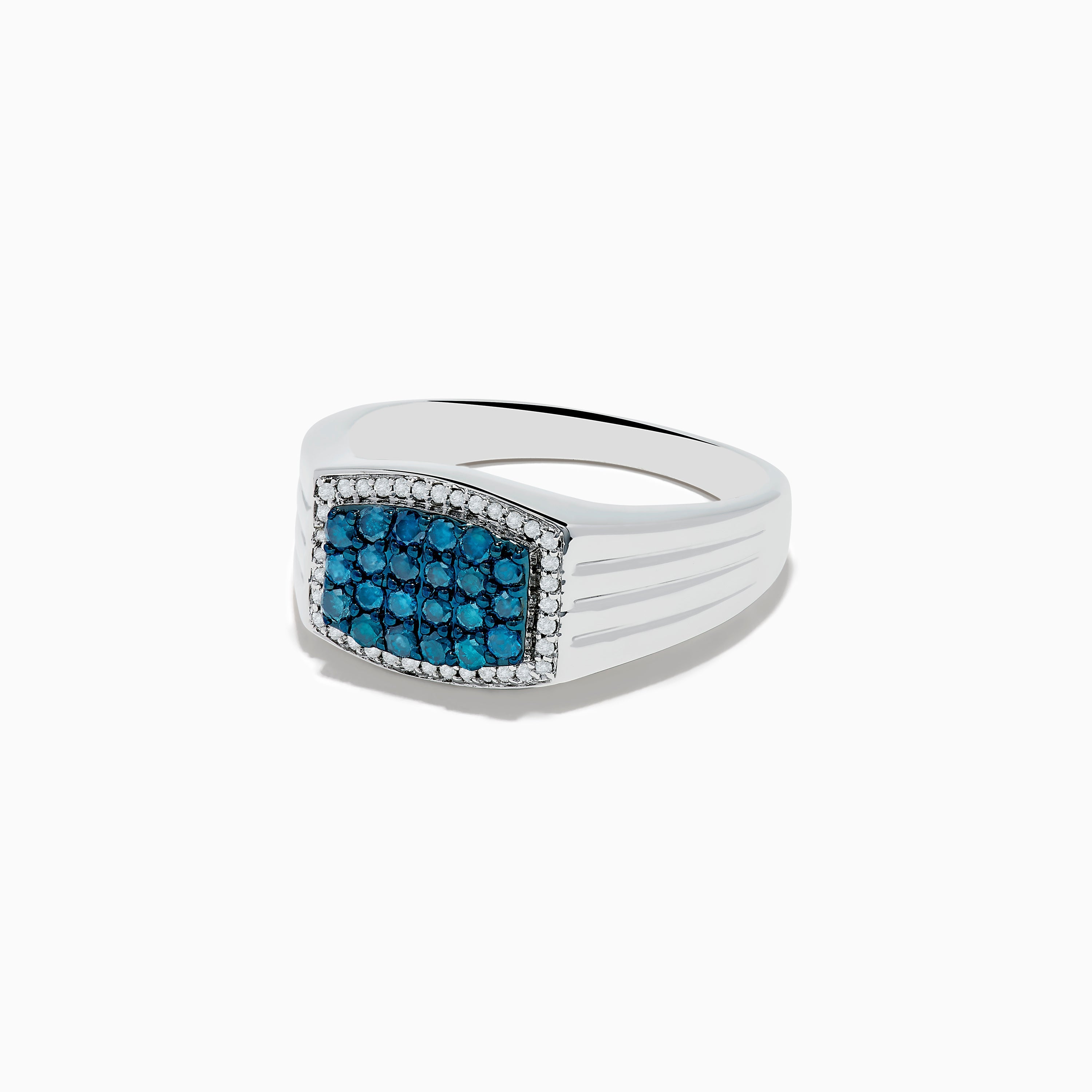 Men's 14K White Gold Blue and White Diamond Ring