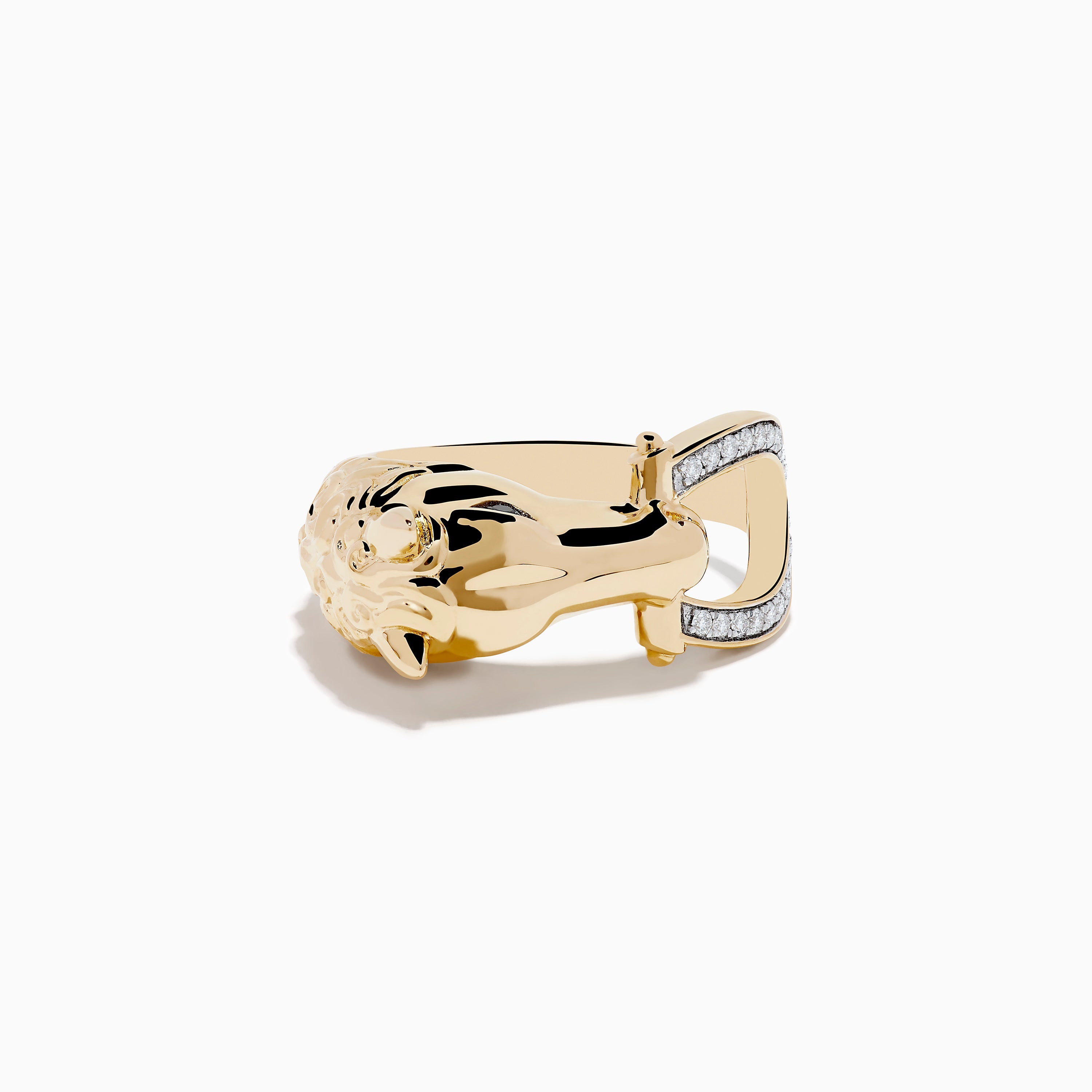 Men's 14K Yellow Gold Black and White Diamond Horse Ring