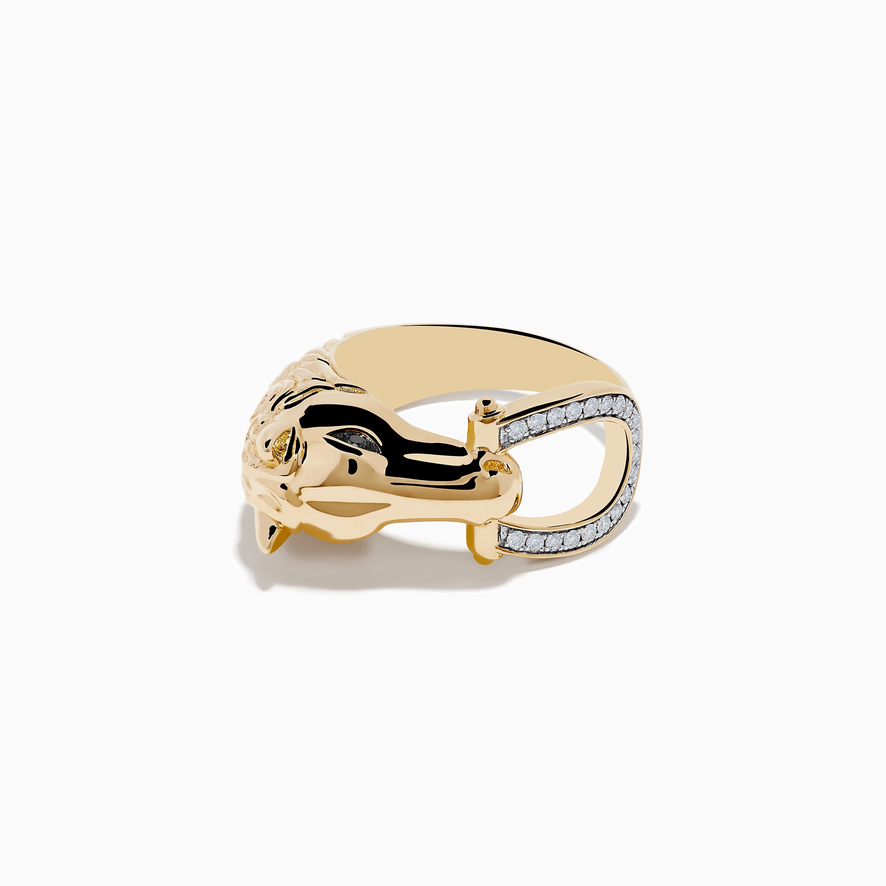 Men's 14K Yellow Gold Black and White Diamond Horse Ring