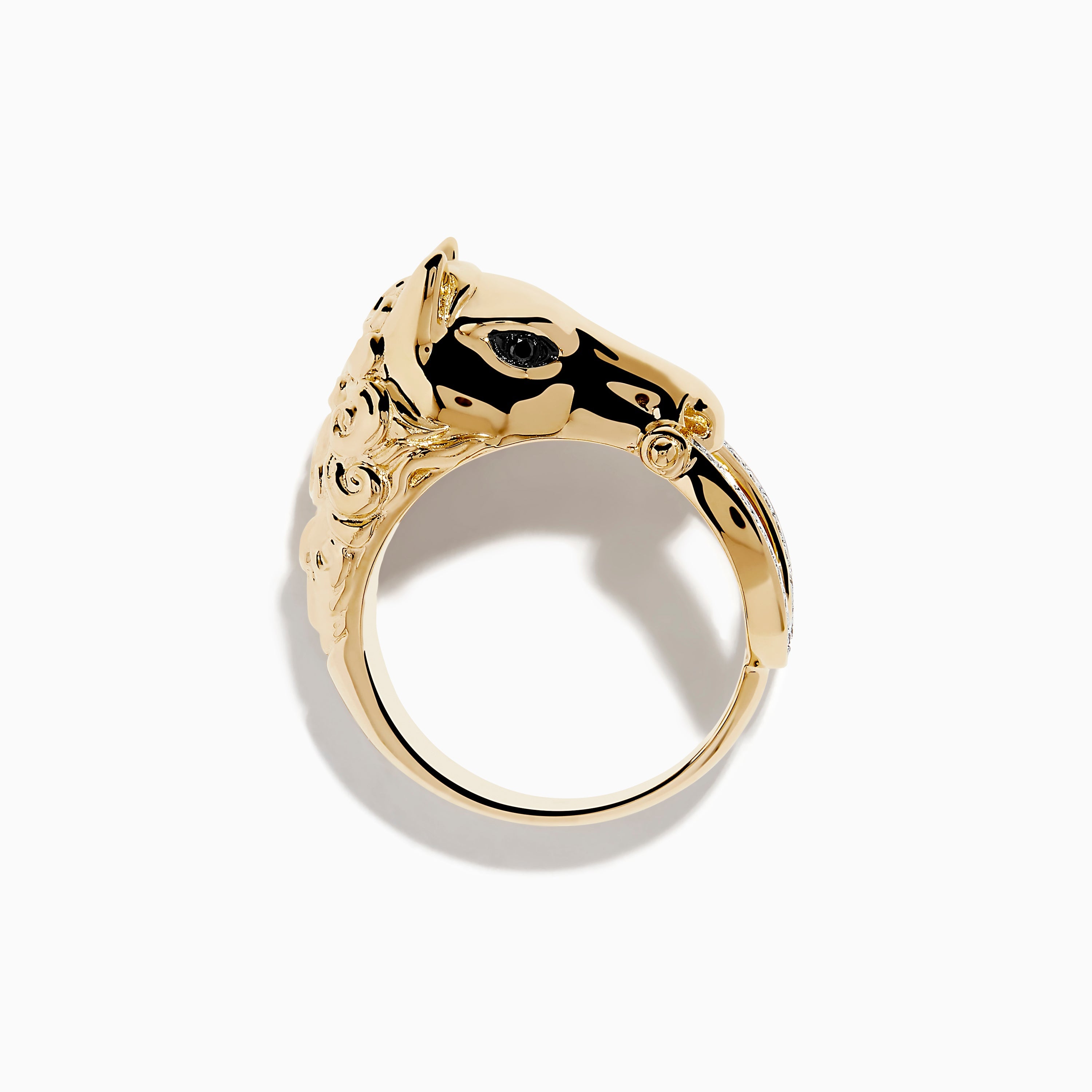 Men's 14K Yellow Gold Black and White Diamond Horse Ring