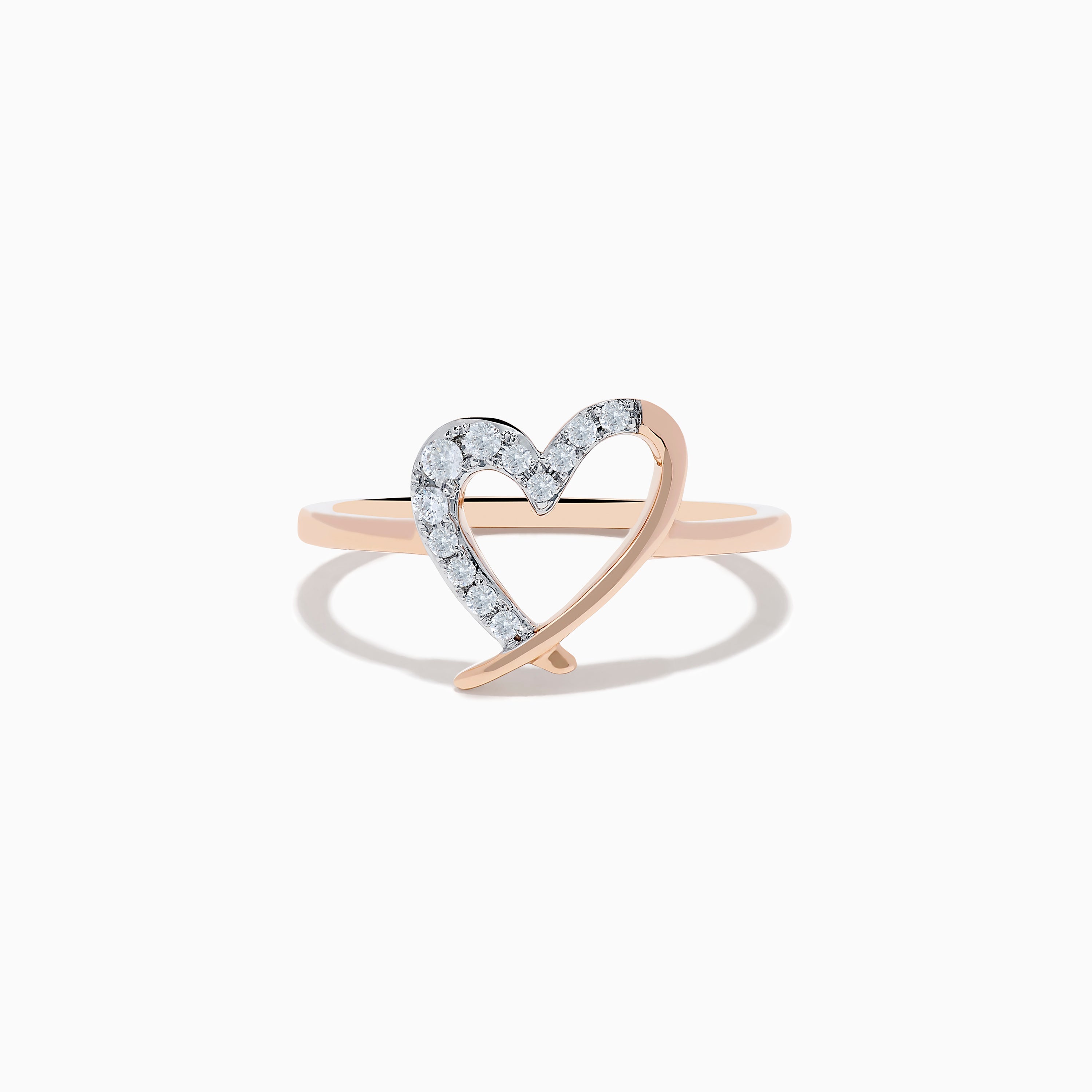 14K Rose Gold Diamond Open Heart Ring