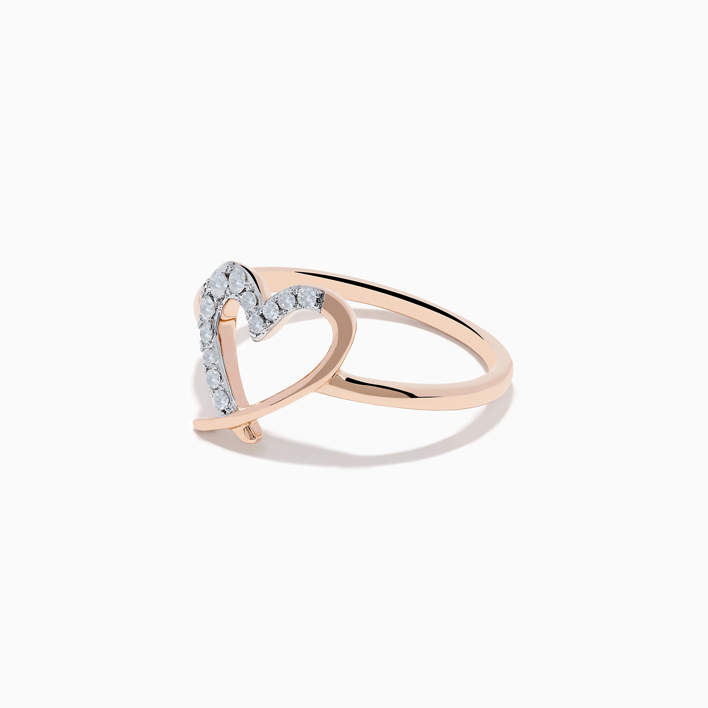 14K Rose Gold Diamond Open Heart Ring