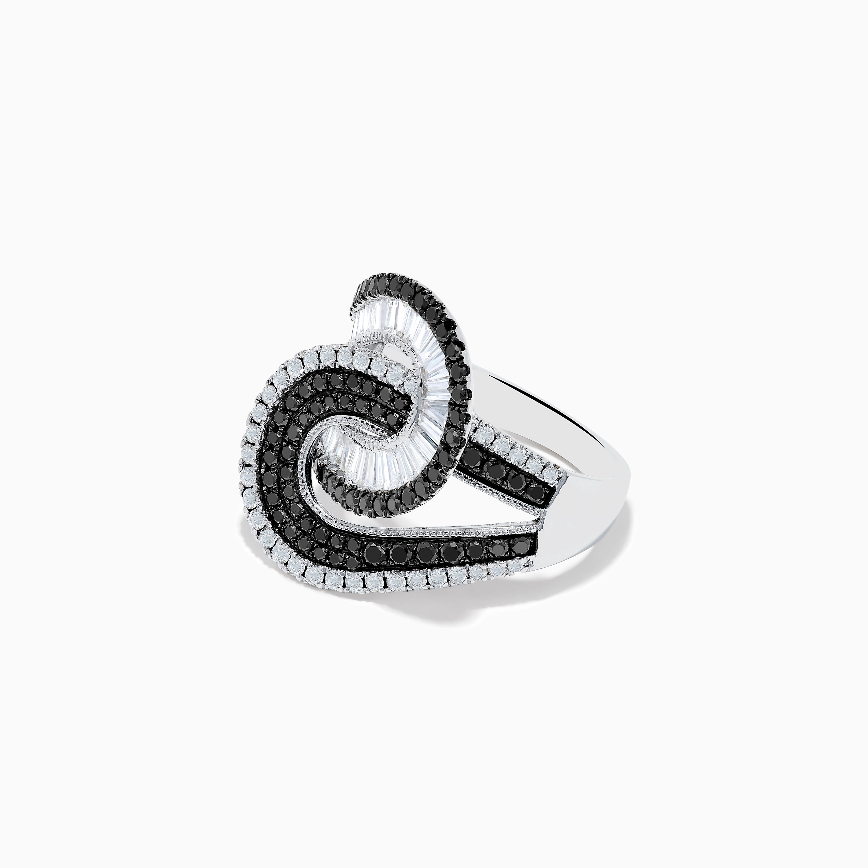 14K White Gold Black and White Diamond Swirl Ring