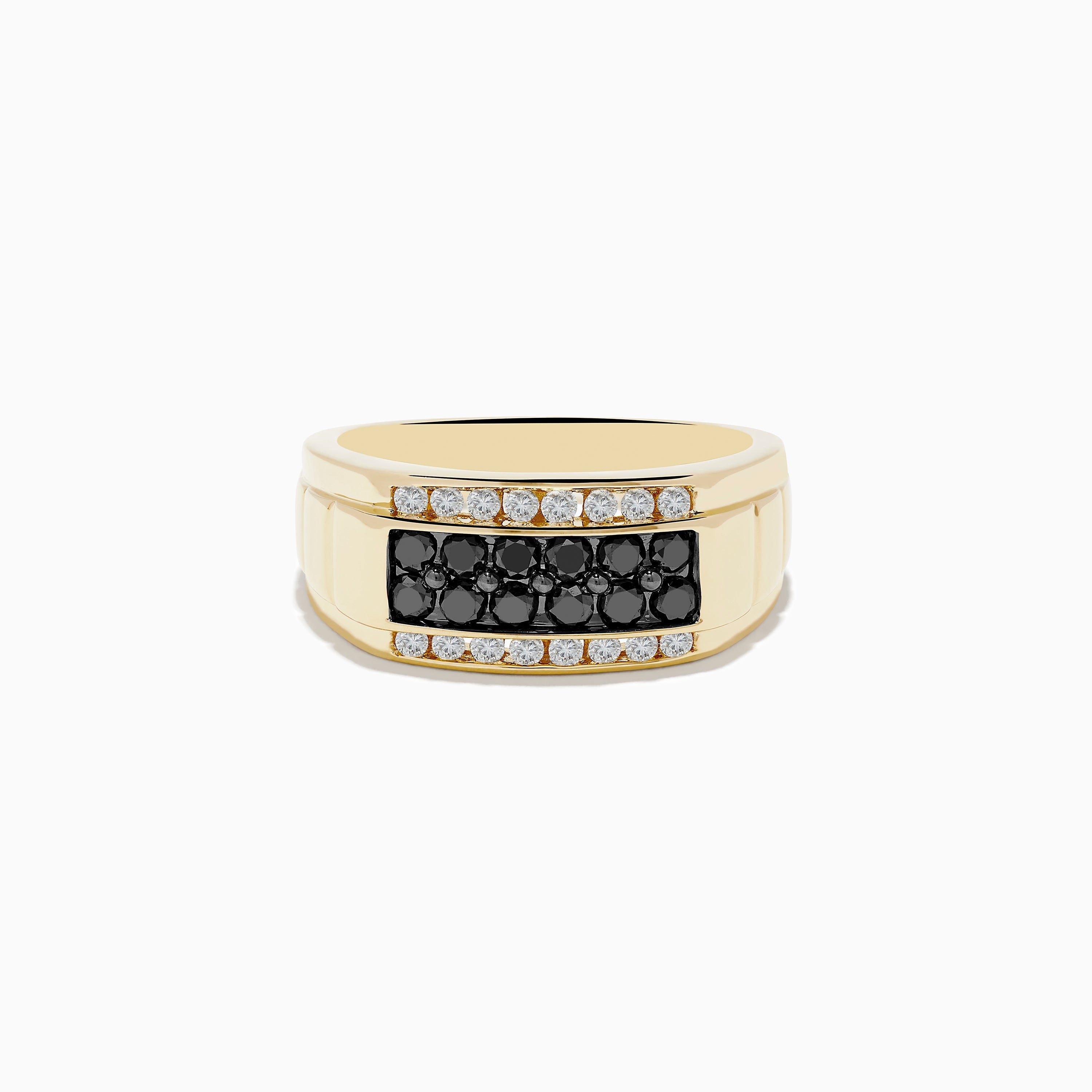 Men's 14K Yellow Gold White and Black Diamond Ring