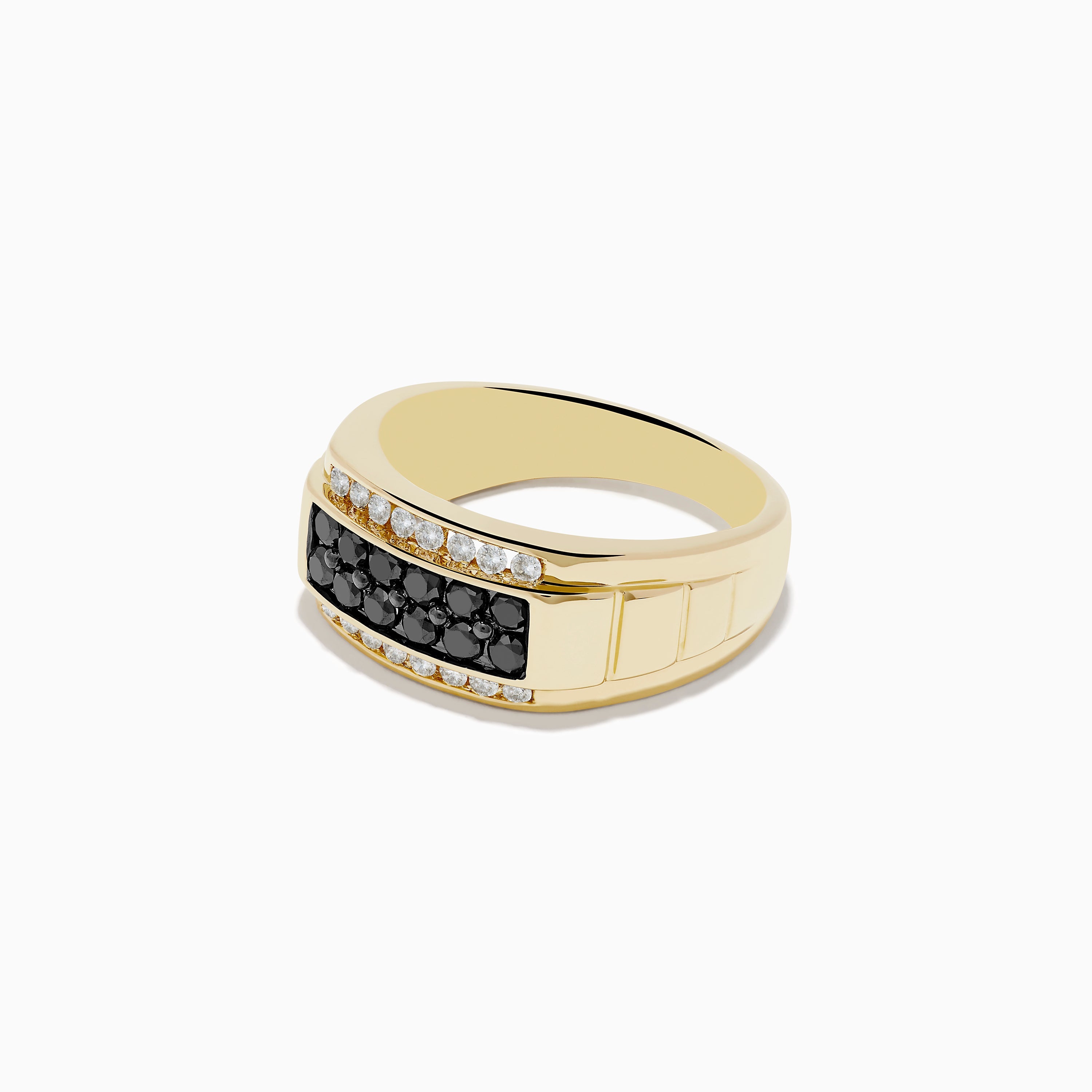 Men's 14K Yellow Gold White and Black Diamond Ring