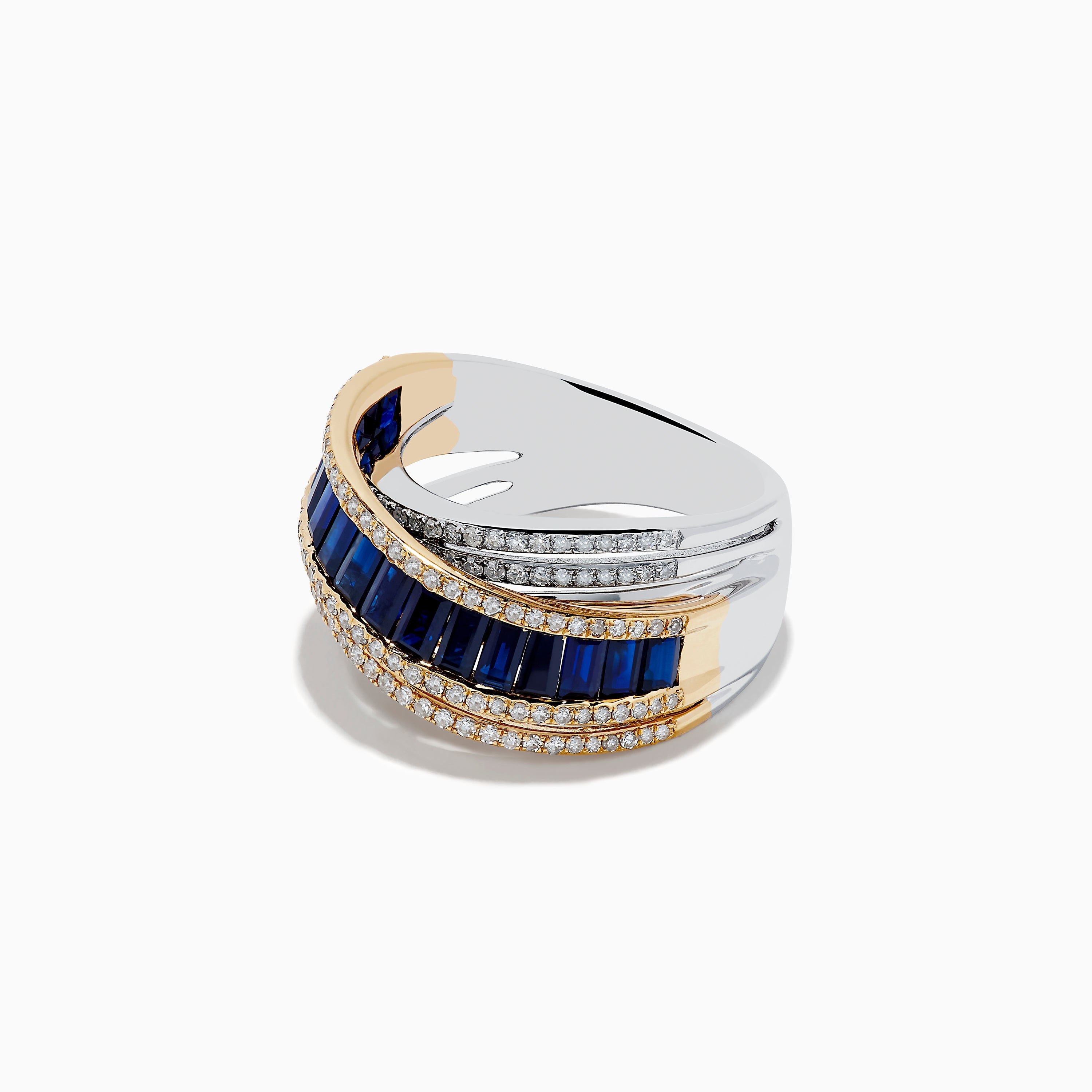 Royal Bleu 14K White & Yellow Gold Sapphire and Diamond Criss Cross Ring