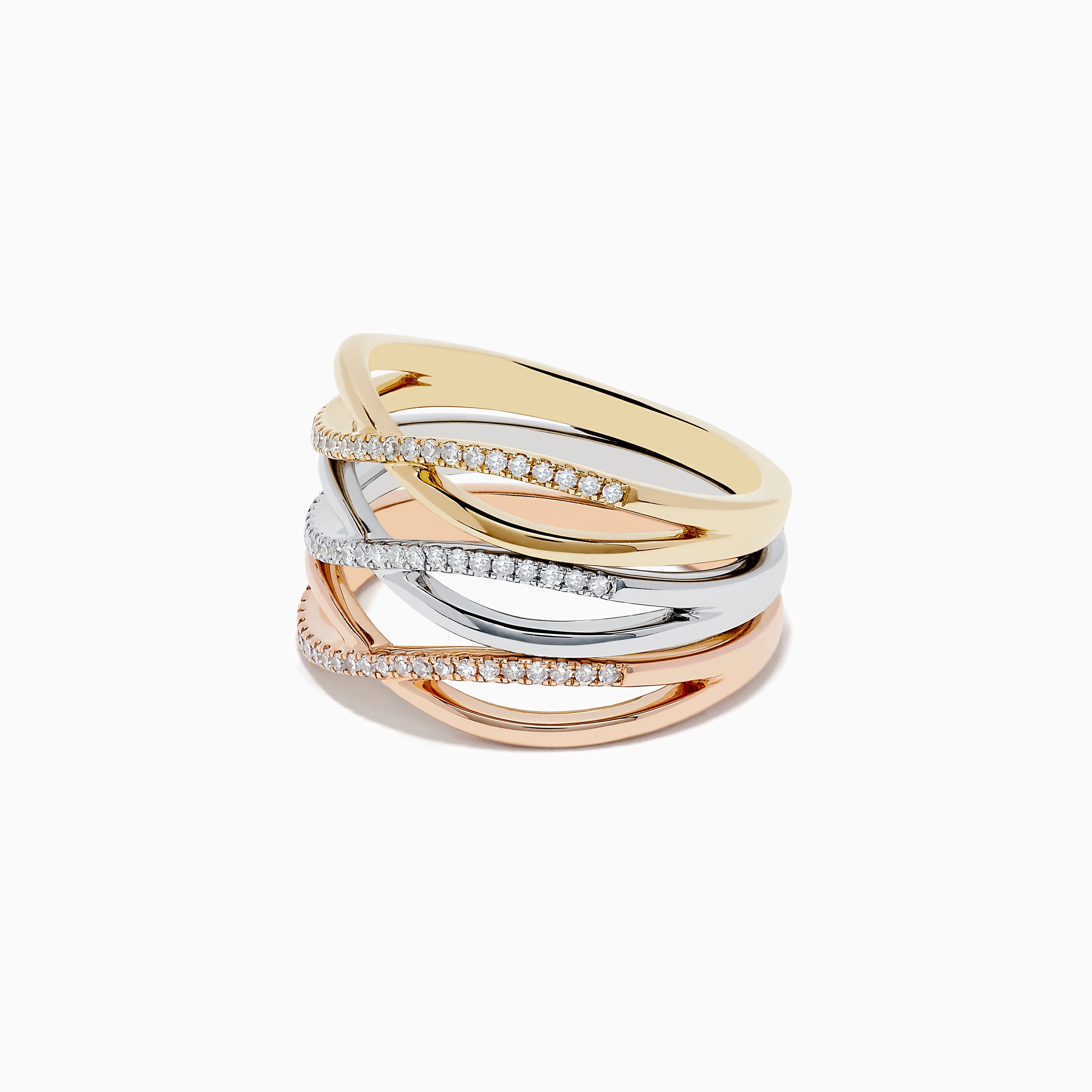 Trio 14K 3-Tone Gold Diamond Stackable Crossover Rings Set of 3