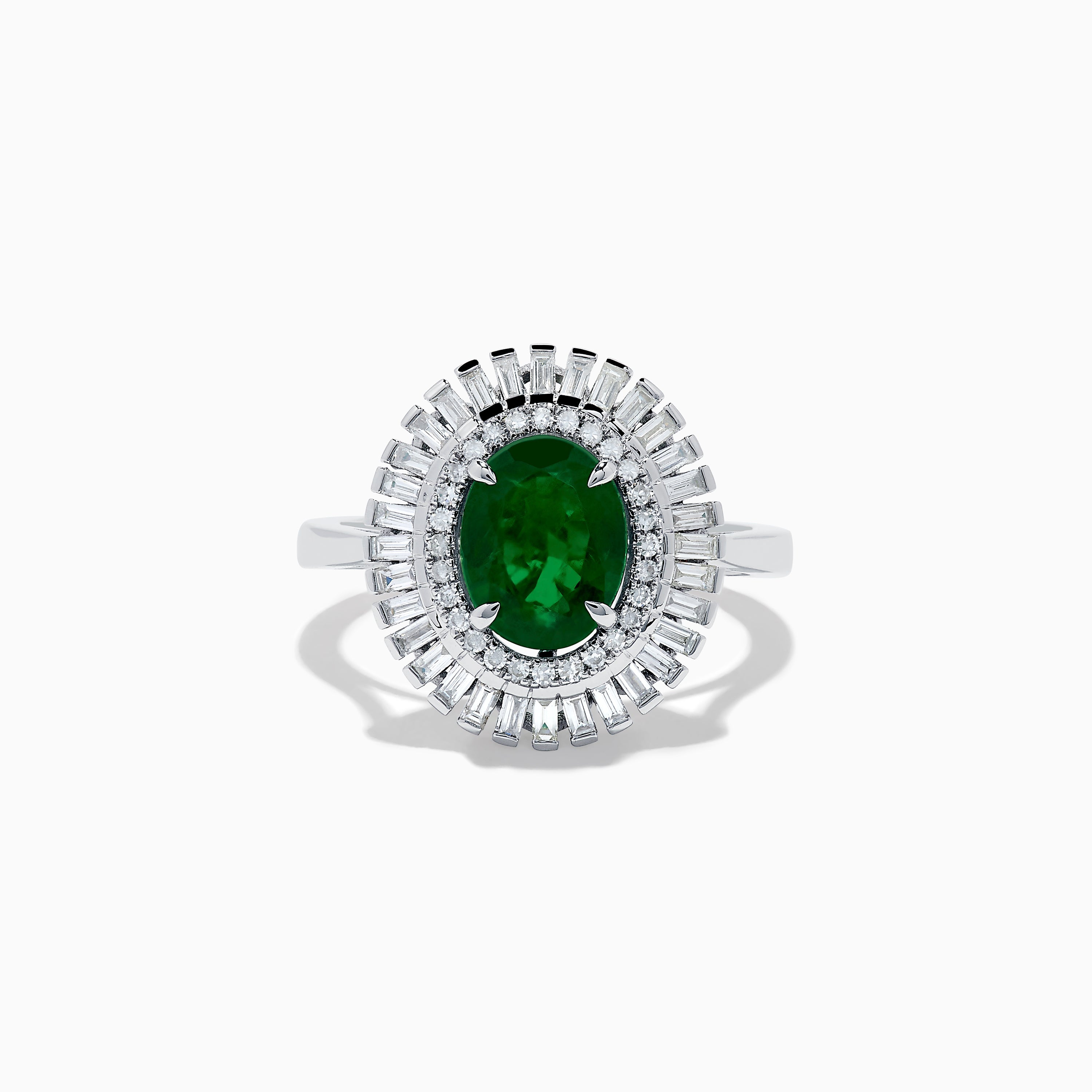 14K White Gold Emerald and Diamond Ring