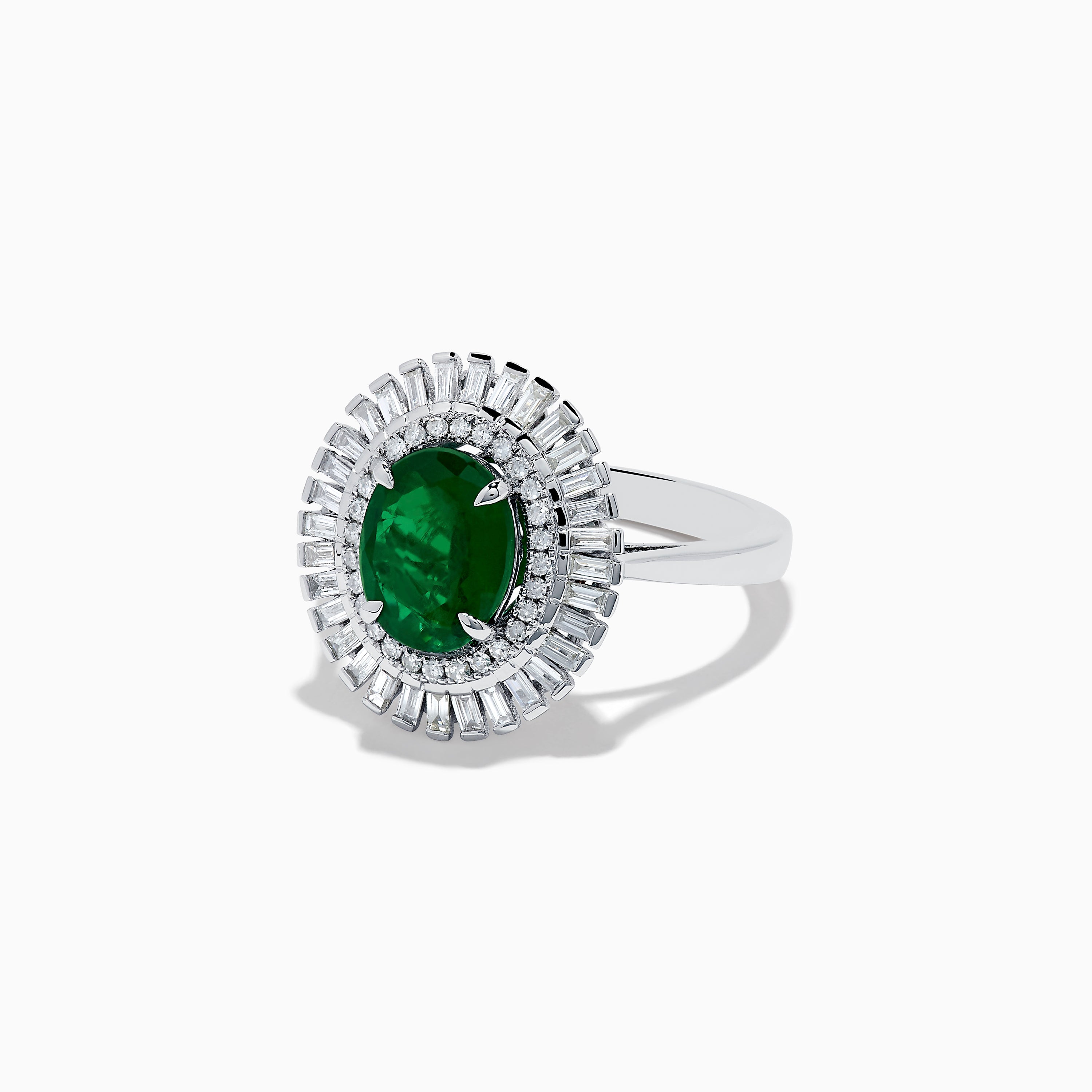 14K White Gold Emerald and Diamond Ring