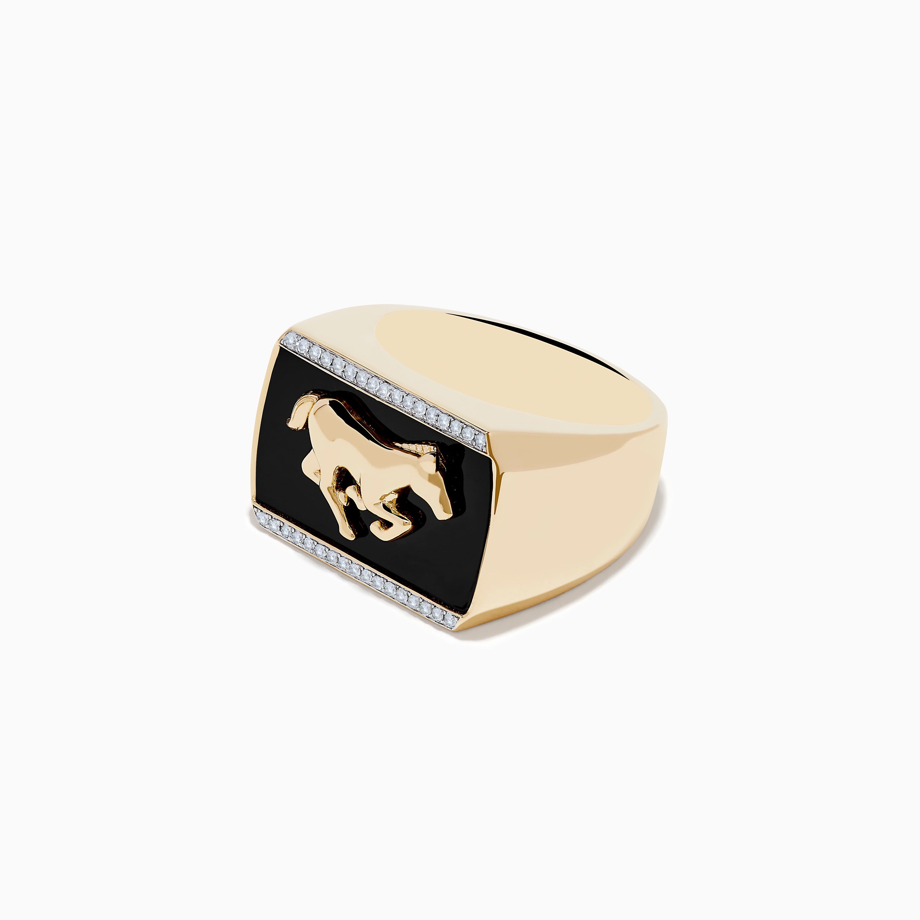 Men's 14K Yellow Gold Onyx and Diamond Running Horse Ring