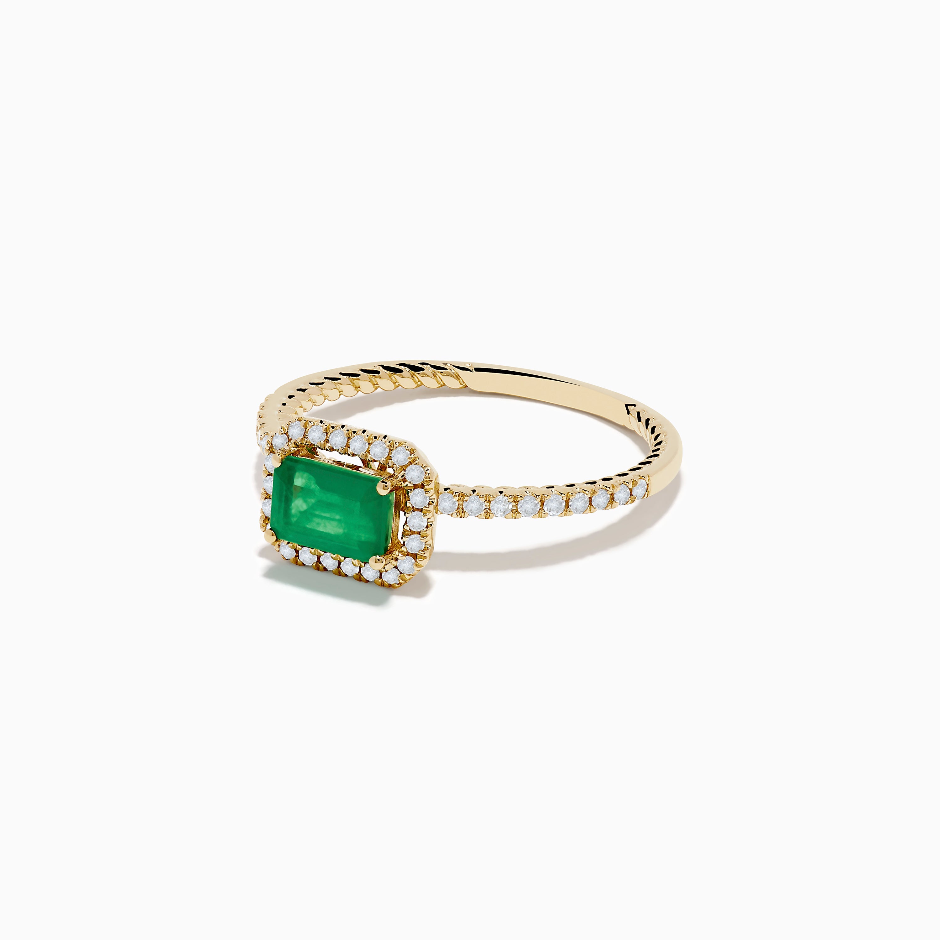 14K Yellow Gold Emerald and Diamond Ring