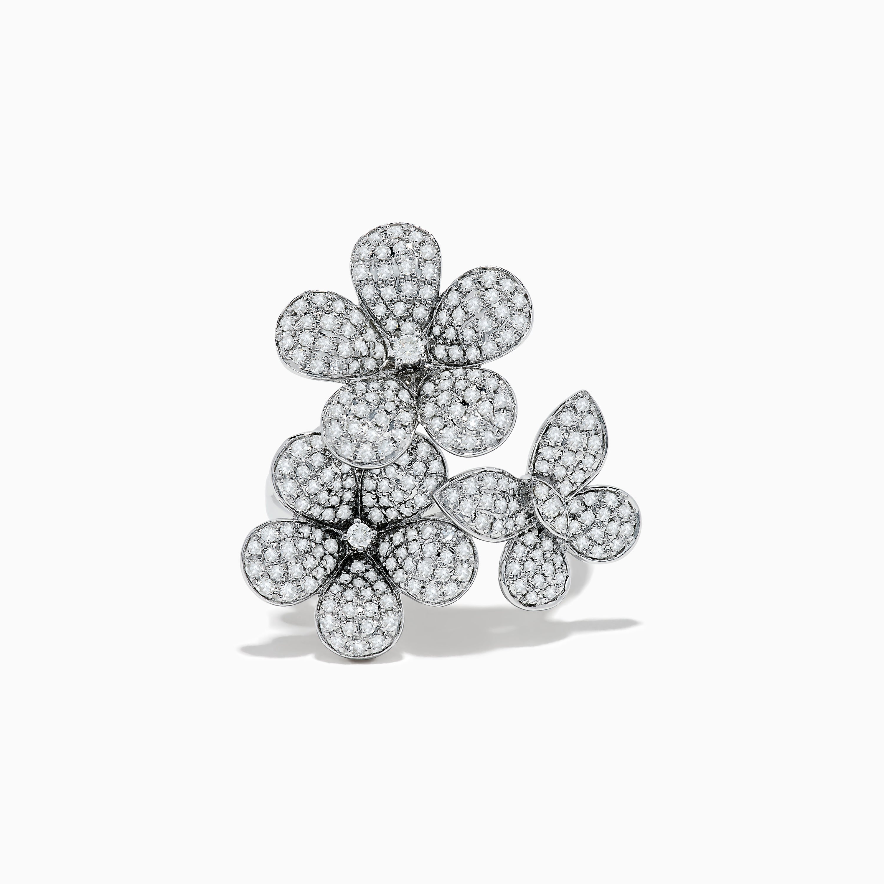 Nature 14K White Gold Diamond Flowers and Butterfly Ring