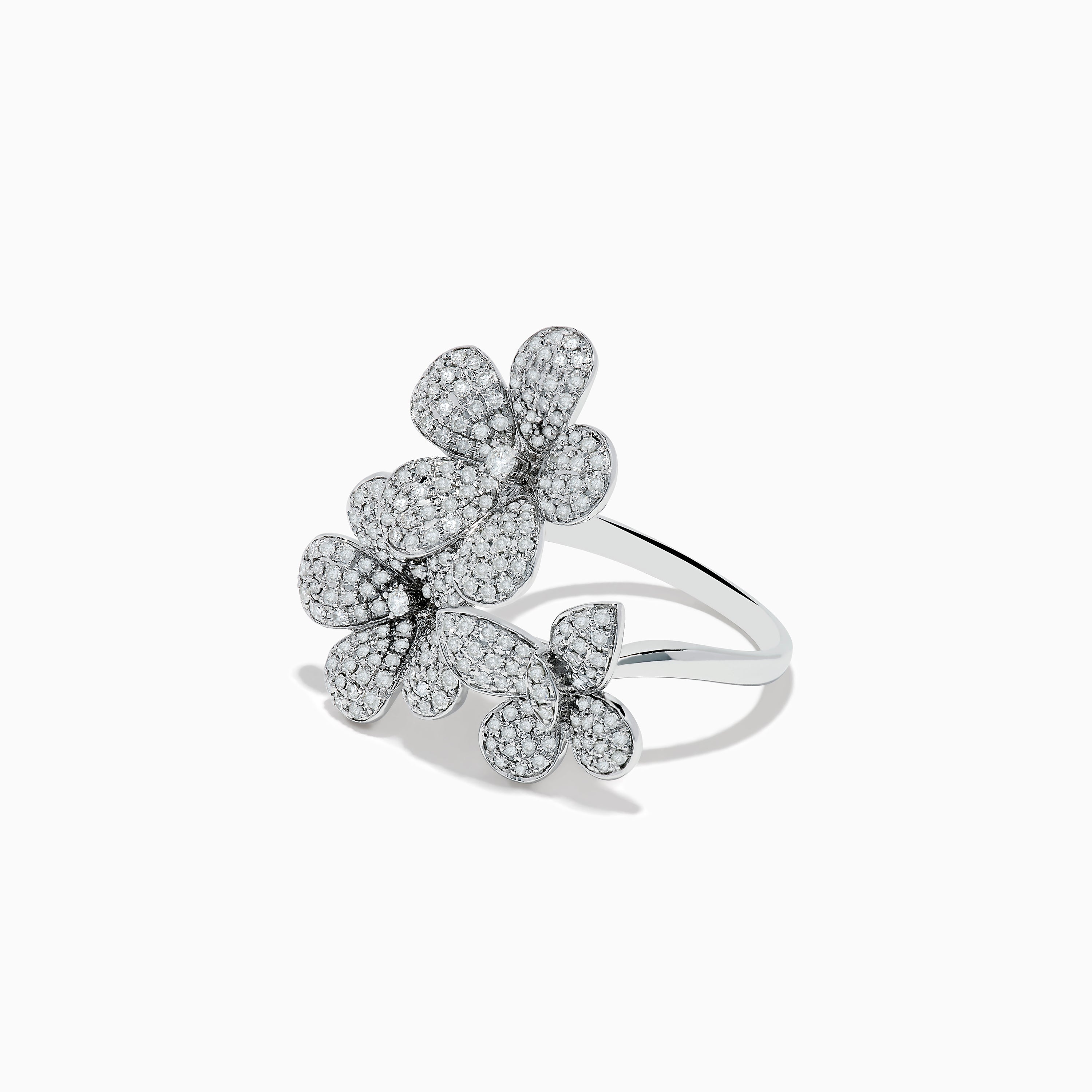 Nature 14K White Gold Diamond Flowers and Butterfly Ring