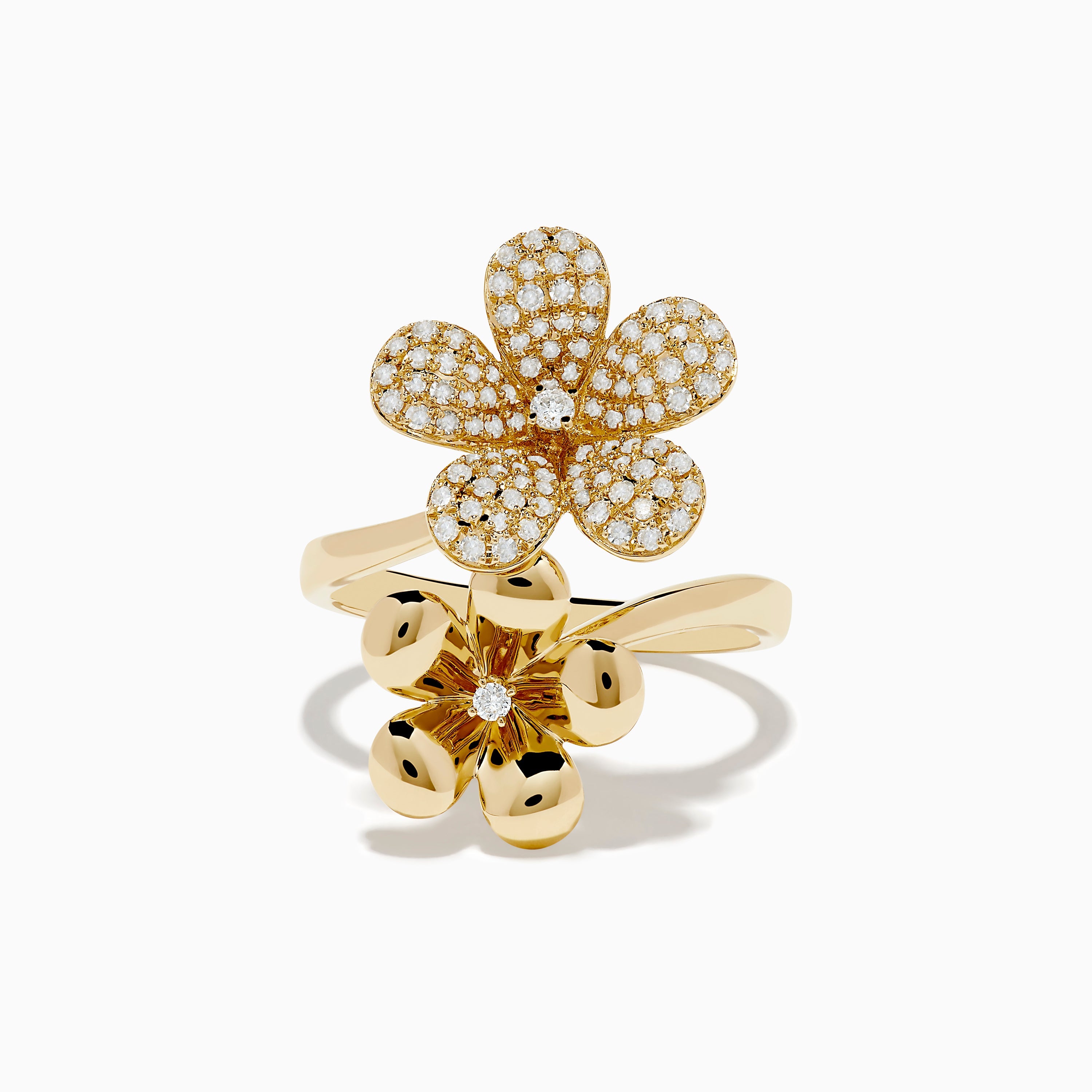 Nature 14K Yellow Gold Diamond Flower Duet Ring