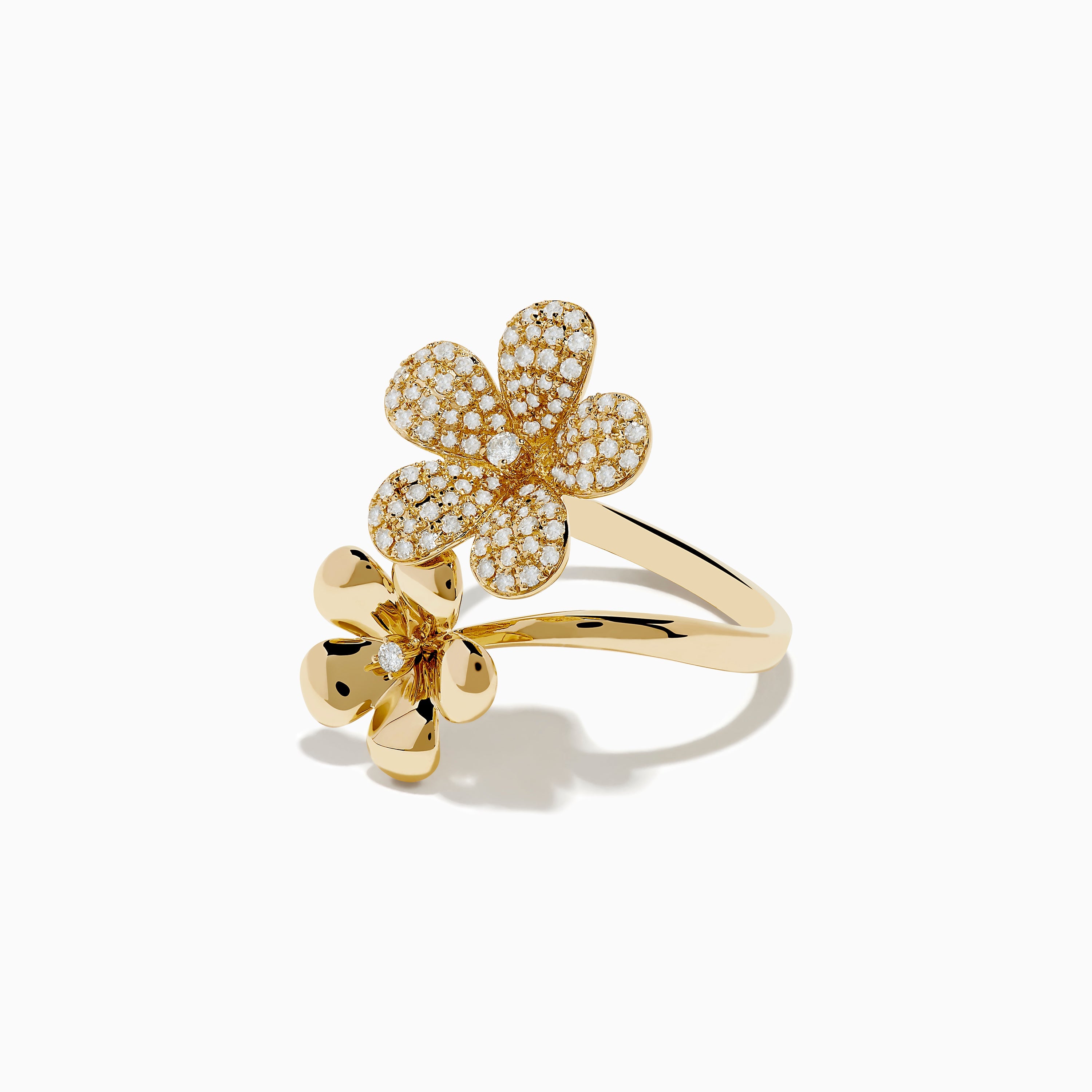 Nature 14K Yellow Gold Diamond Flower Duet Ring