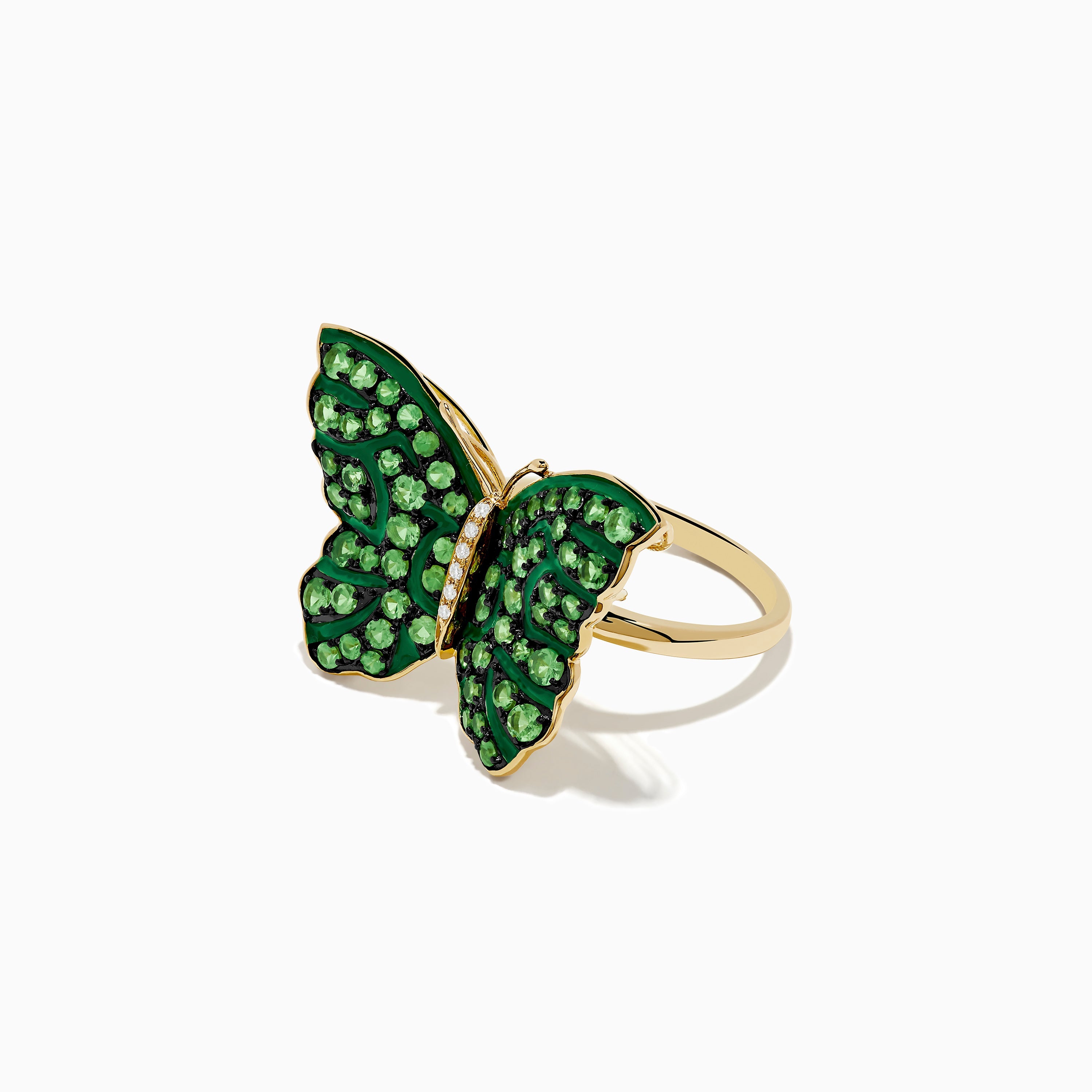 Nature 14K Yellow Gold Tsavorite and Diamond Butterfly Ring