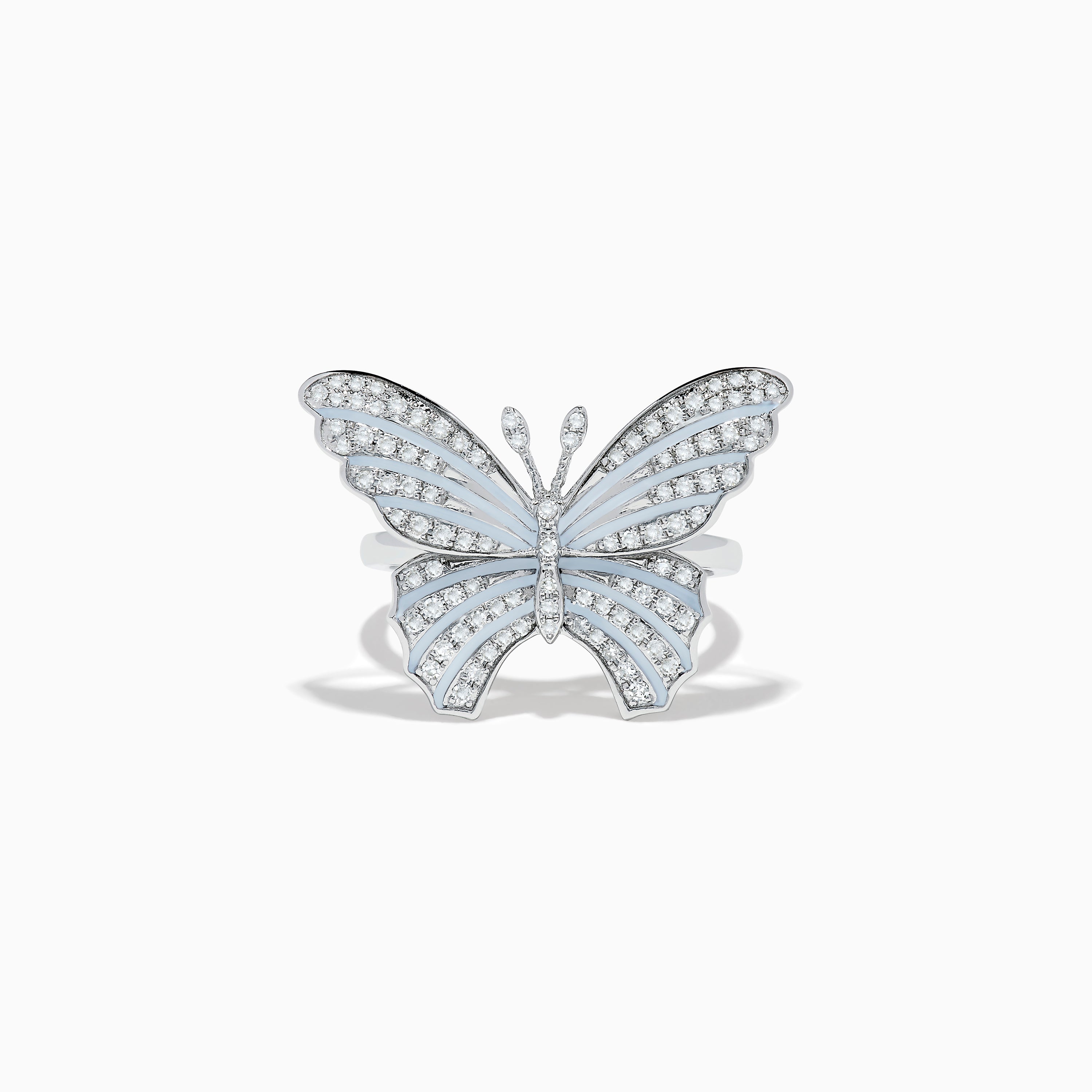 Nature 14K White Gold Diamond with White Enamel Butterfly Ring