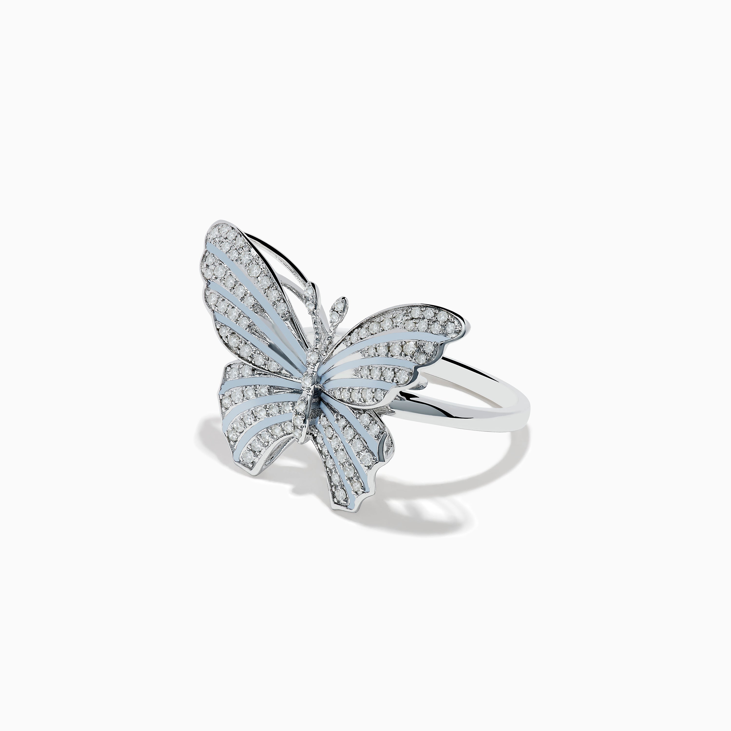 Nature 14K White Gold Diamond with White Enamel Butterfly Ring