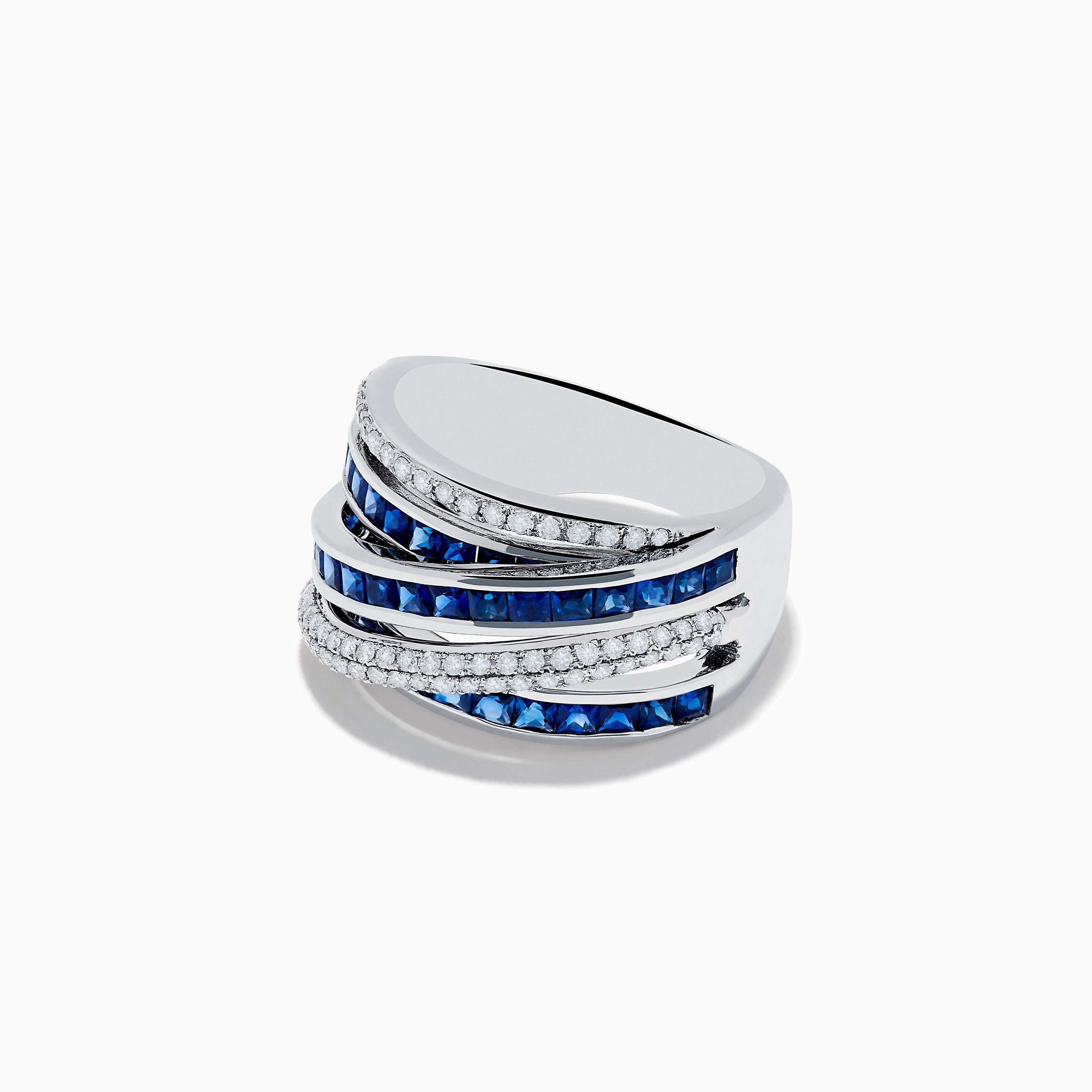 Royale Bleu 14K White Gold Sapphire and Diamond Crossover Ring