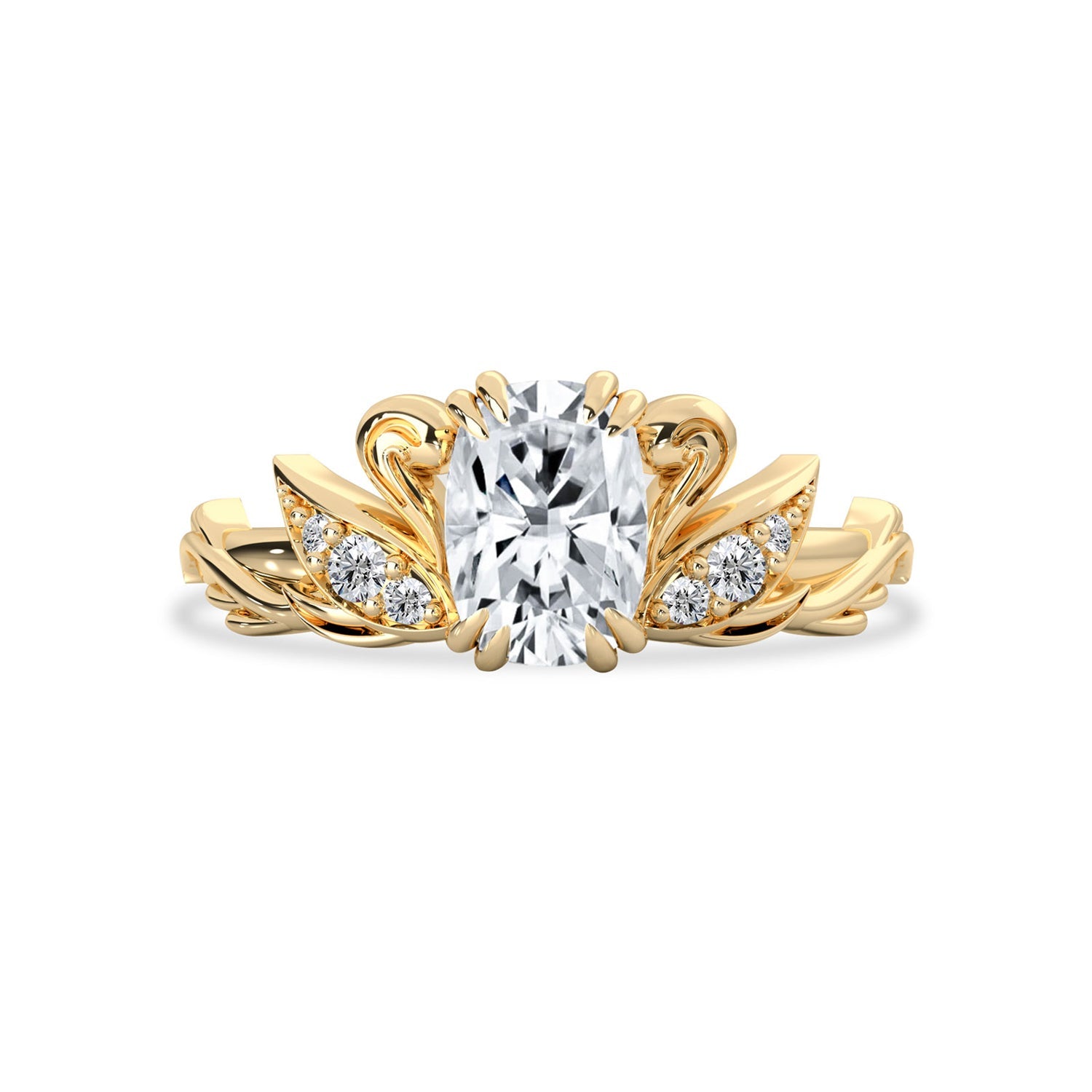 Cushion Love Swan Engagement Ring, Elongated Cushion Cut Moissanite