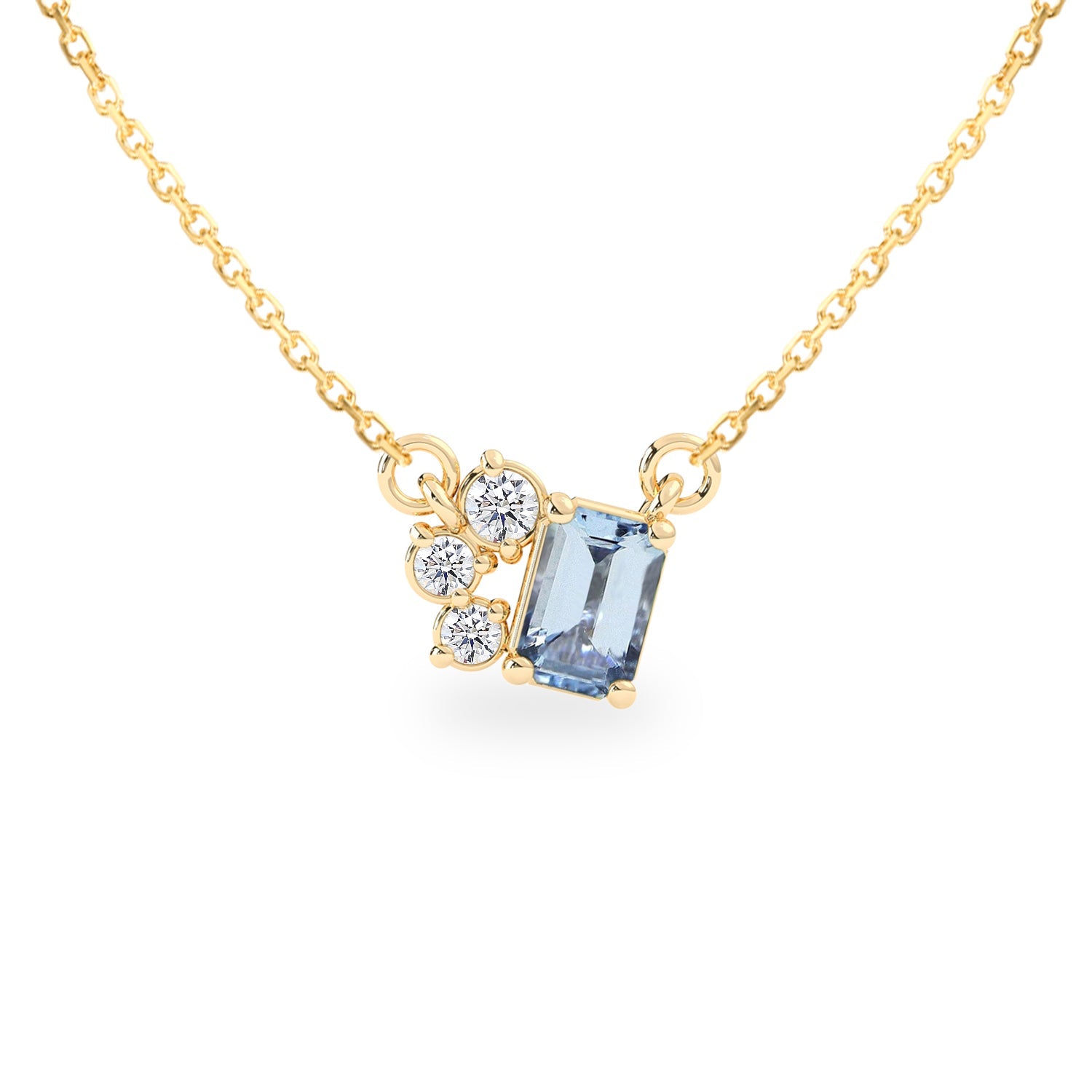 Hera Natural Diamond Necklace, Emerald Cut Sapphire/Aquamarine