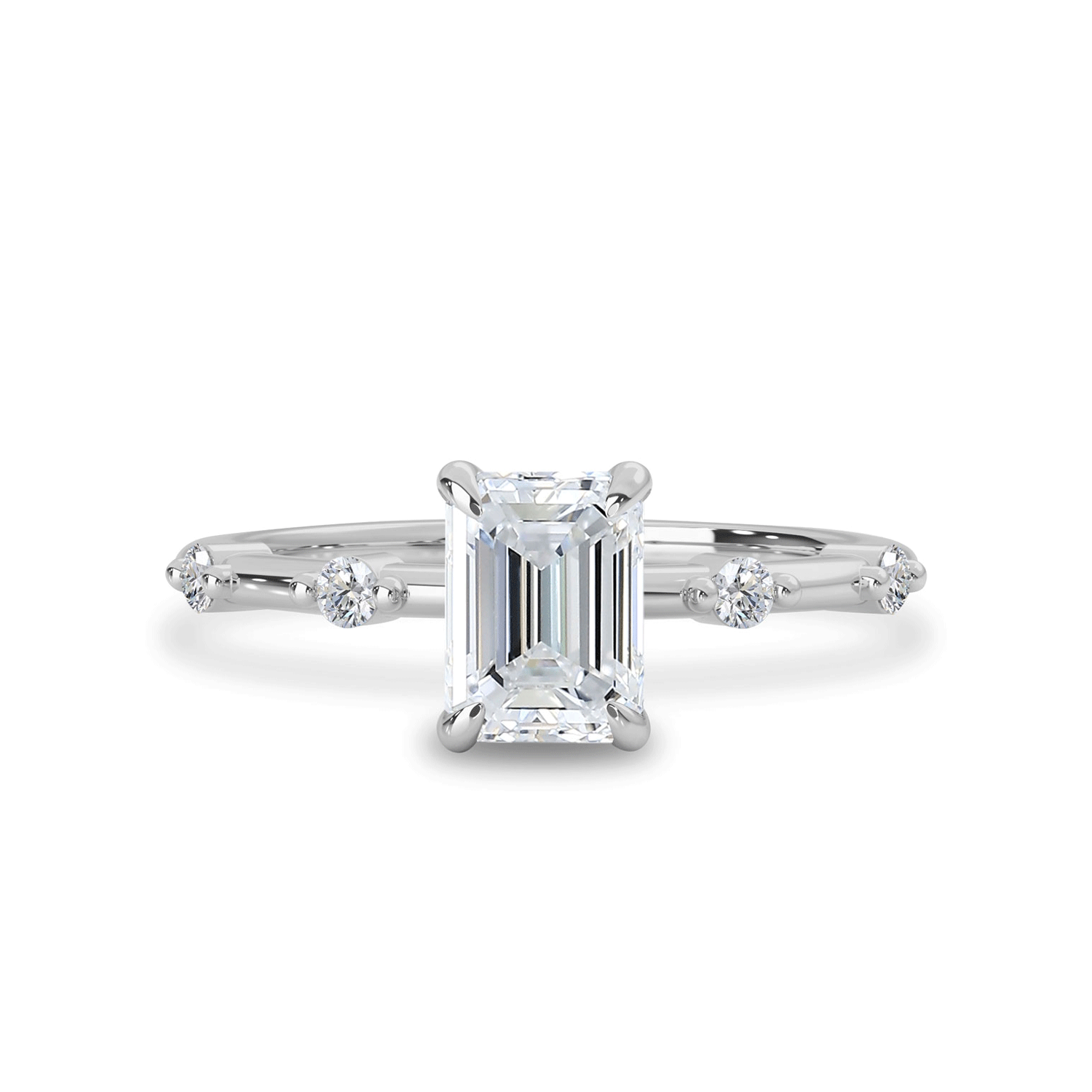 Sarah Emerald Cut Hidden Halo Engagement Ring, Moissanite/Lab Grown Diamond