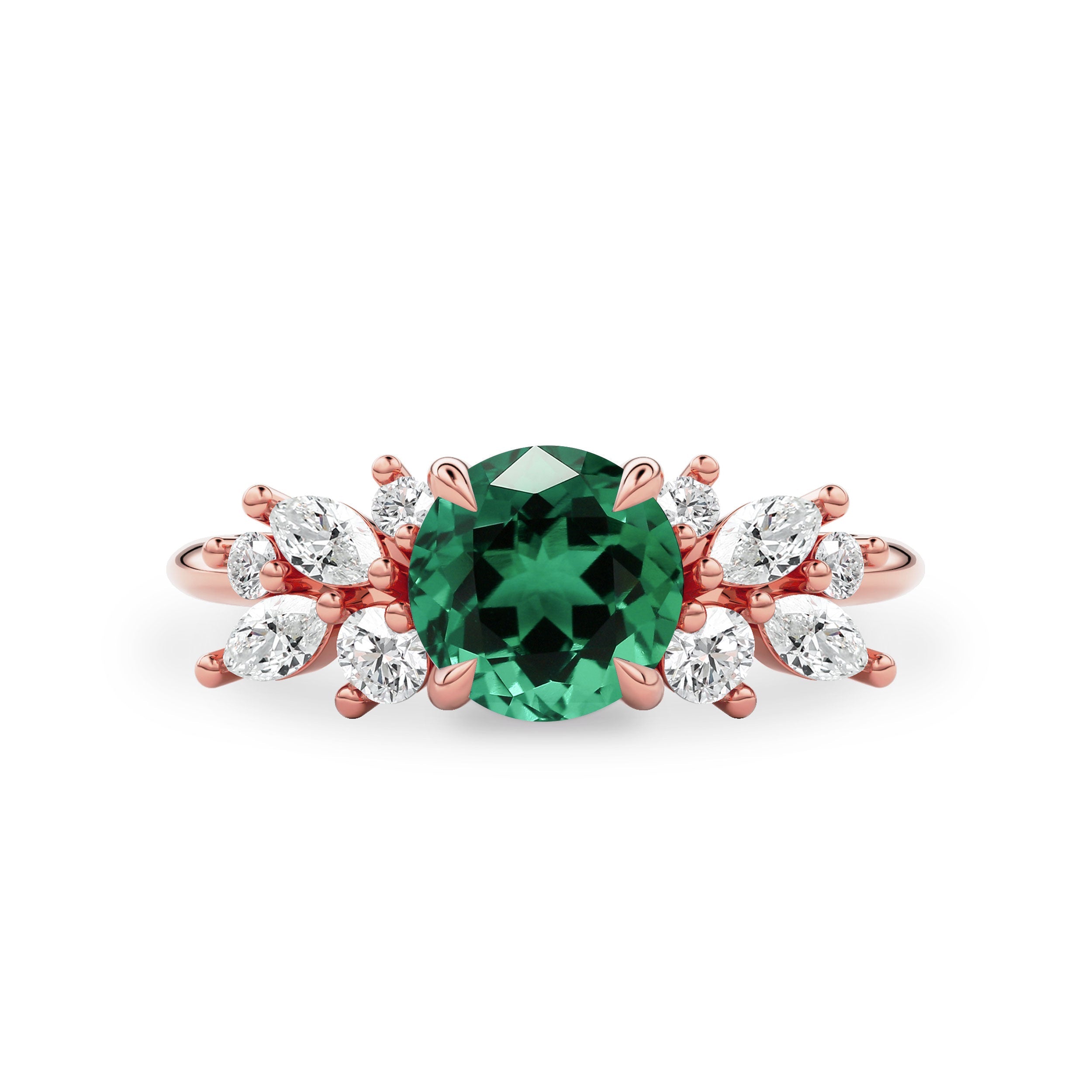 Anna's Dream Round Lab Emerald Cluster Engagement Ring